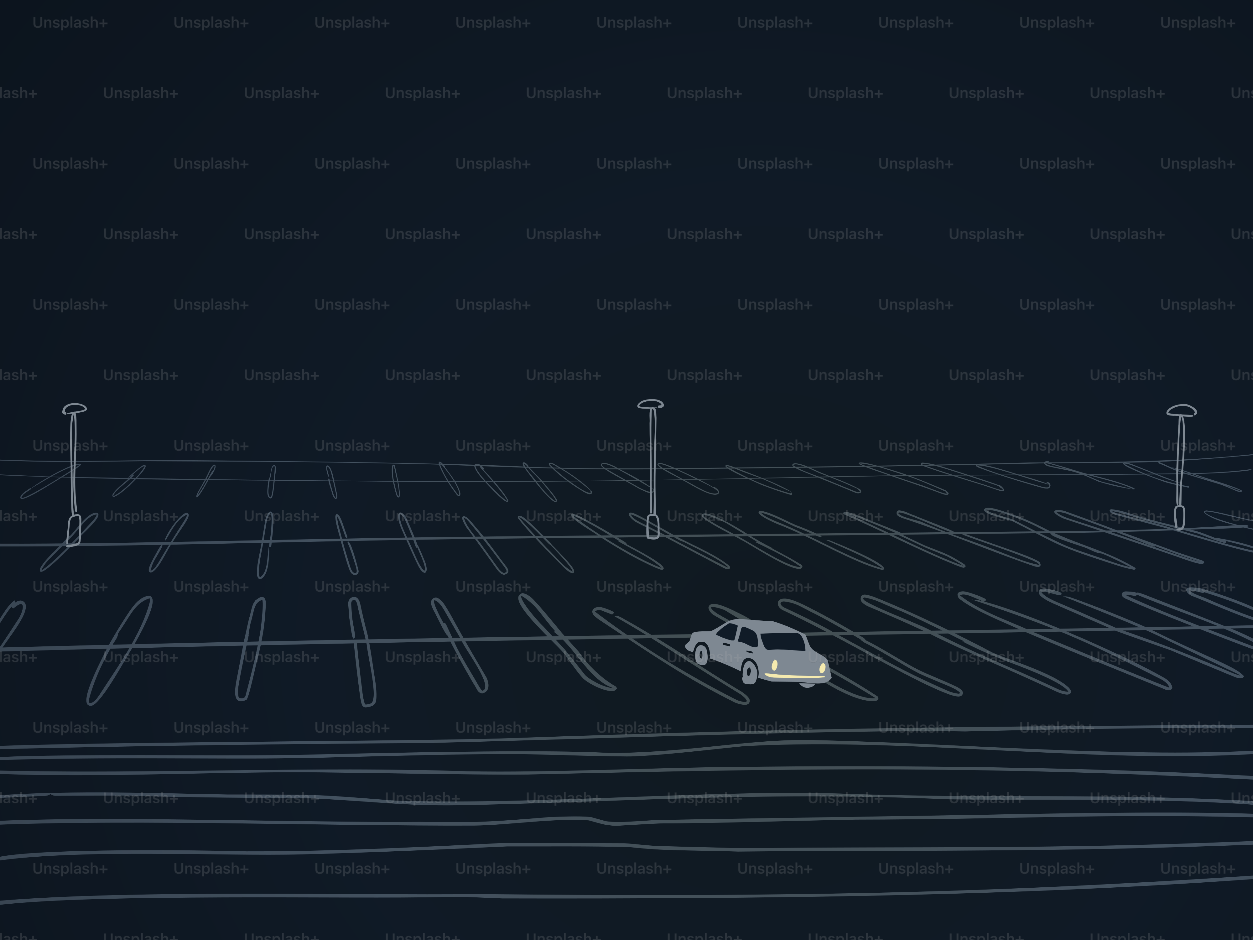 A car parked in a futuristic digital parking lot.