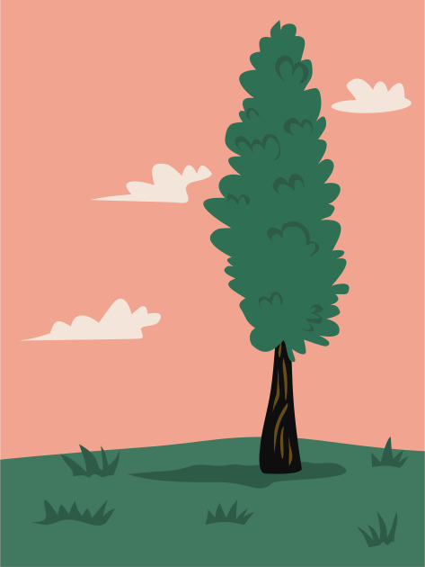 Ein einzelner grüner Baum steht auf einem grasbewachsenen Hügel.