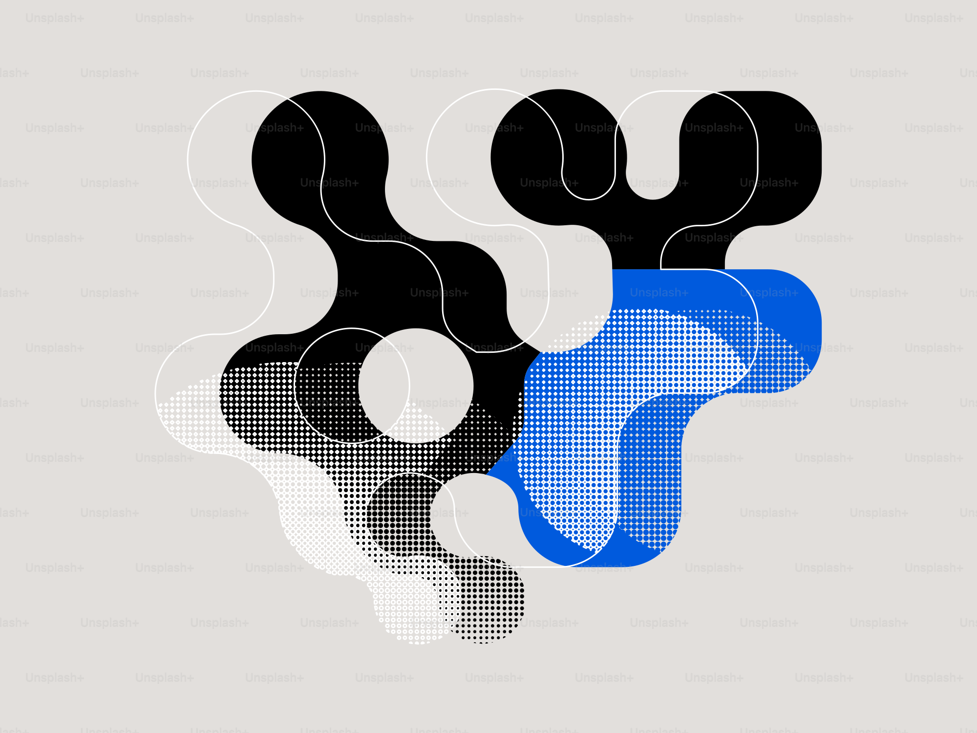 Forme astratte con elementi neri, bianchi e blu