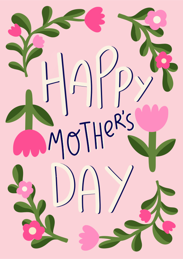 Feliz Día de la Madre con borde floral