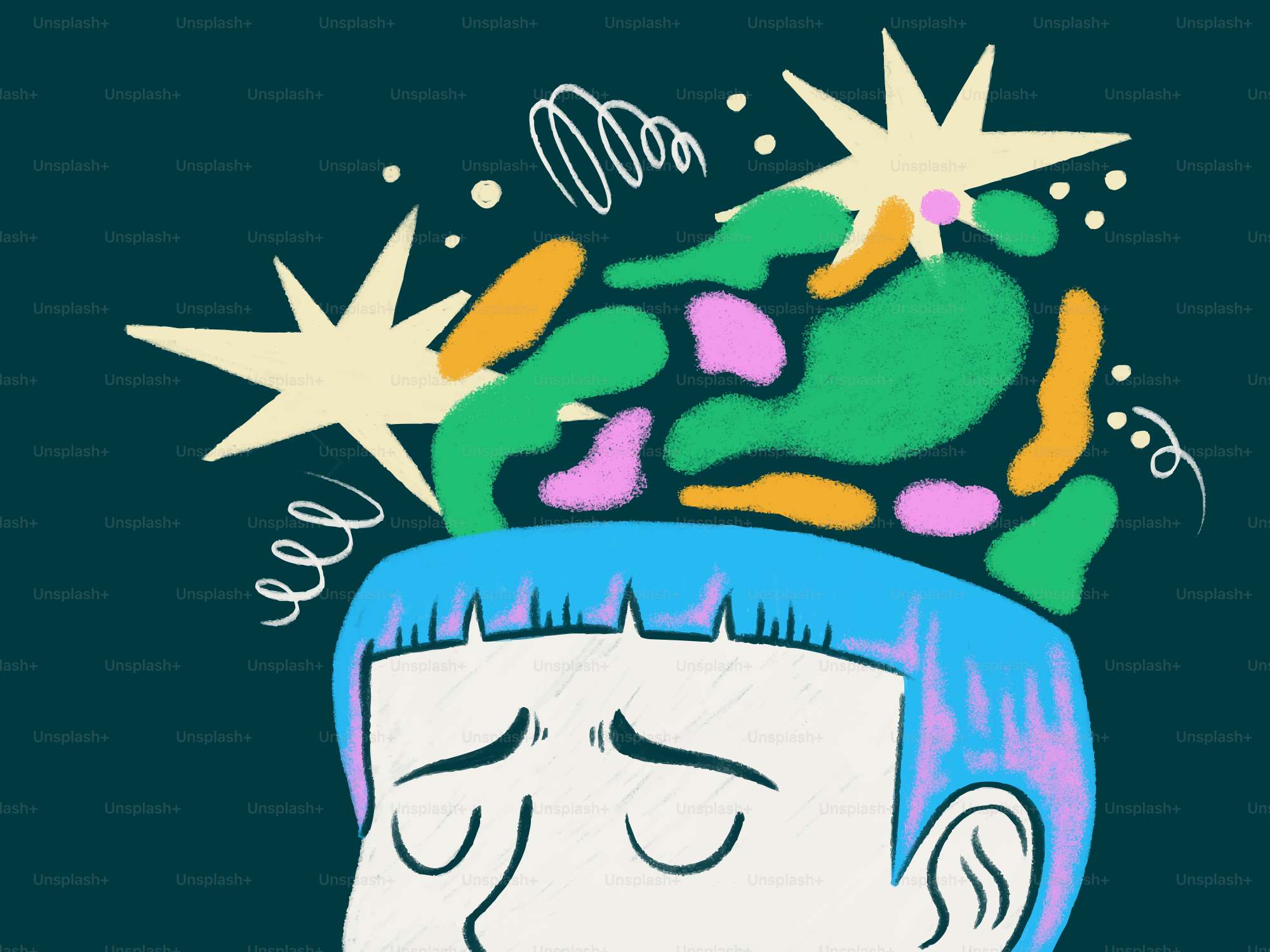 Des formes abstraites jaillissant de la tête d’une personne