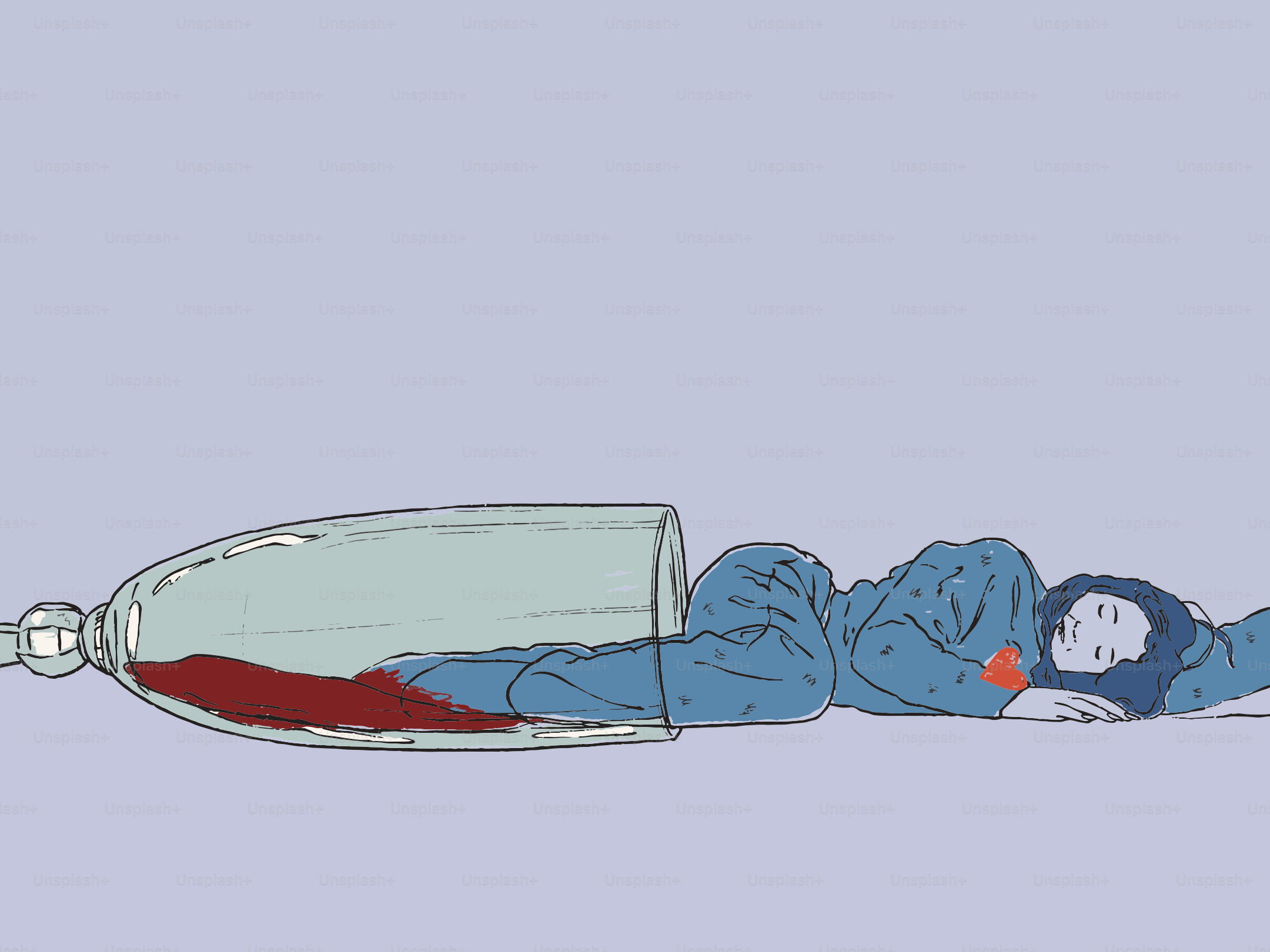 Woman sleeping inside a broken wine glass