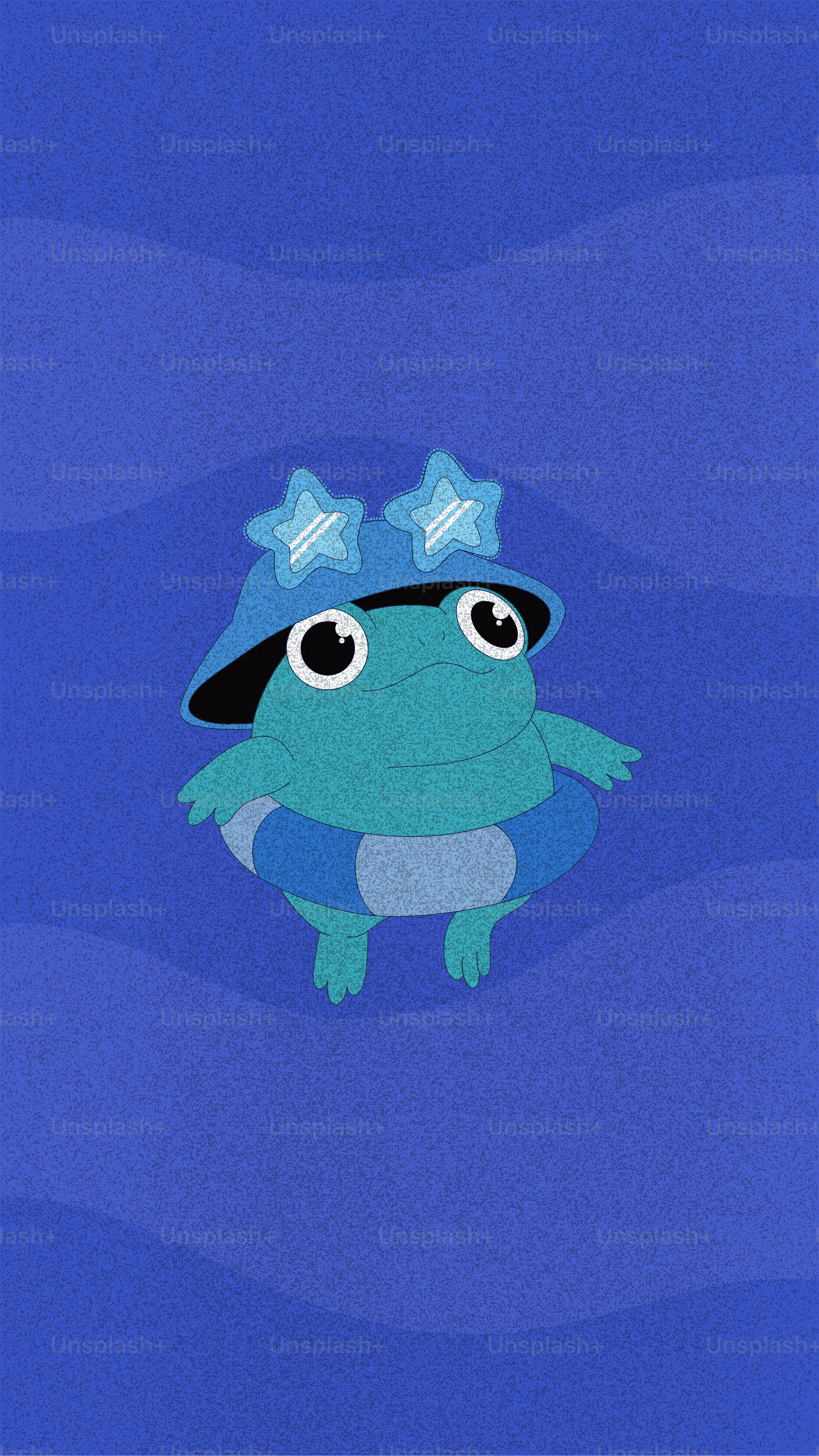 Une grenouille de dessin animé portant un chapeau et une flotte dans l’eau
