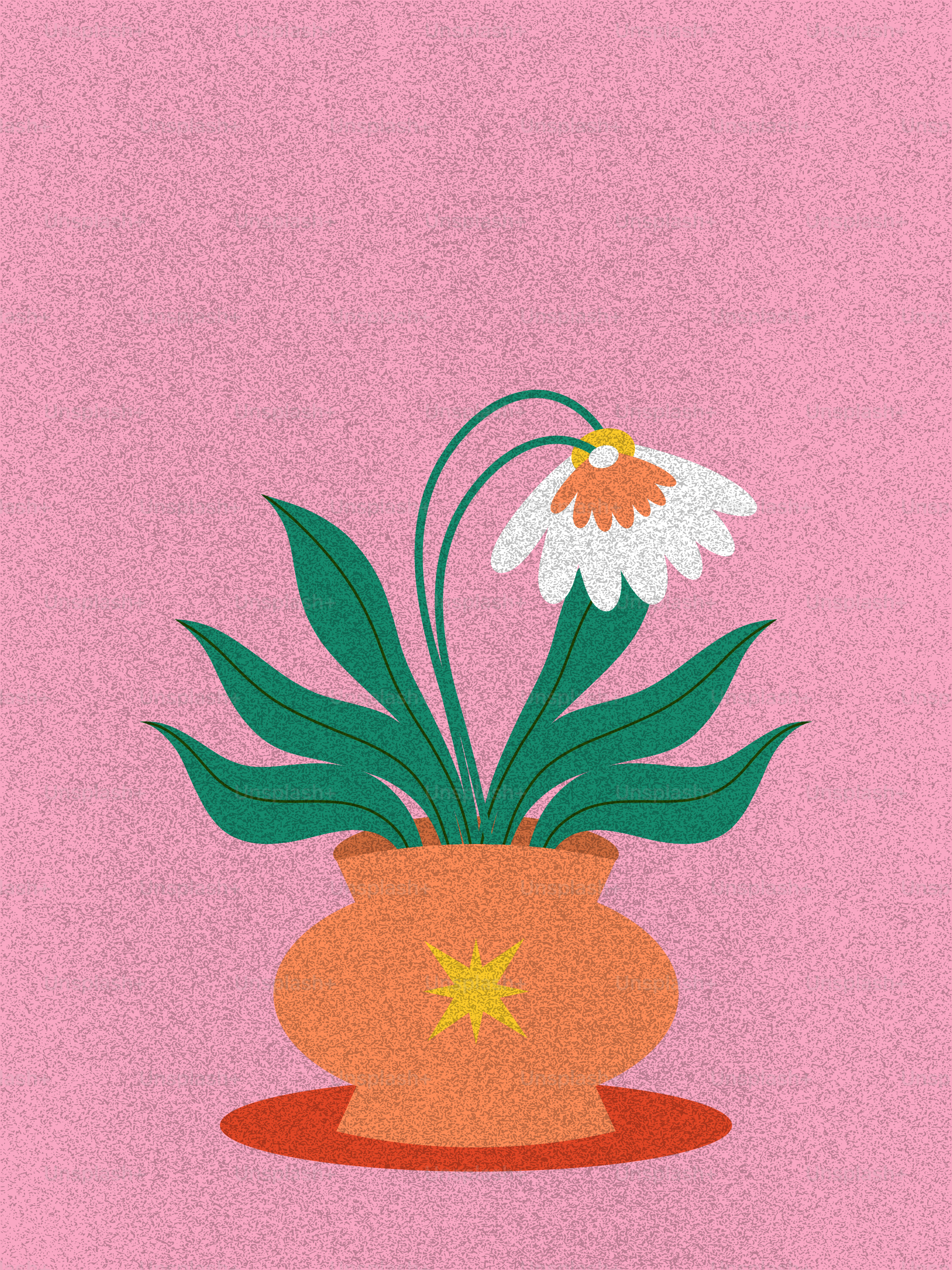 Una sola flor en una maceta sobre fondo rosa