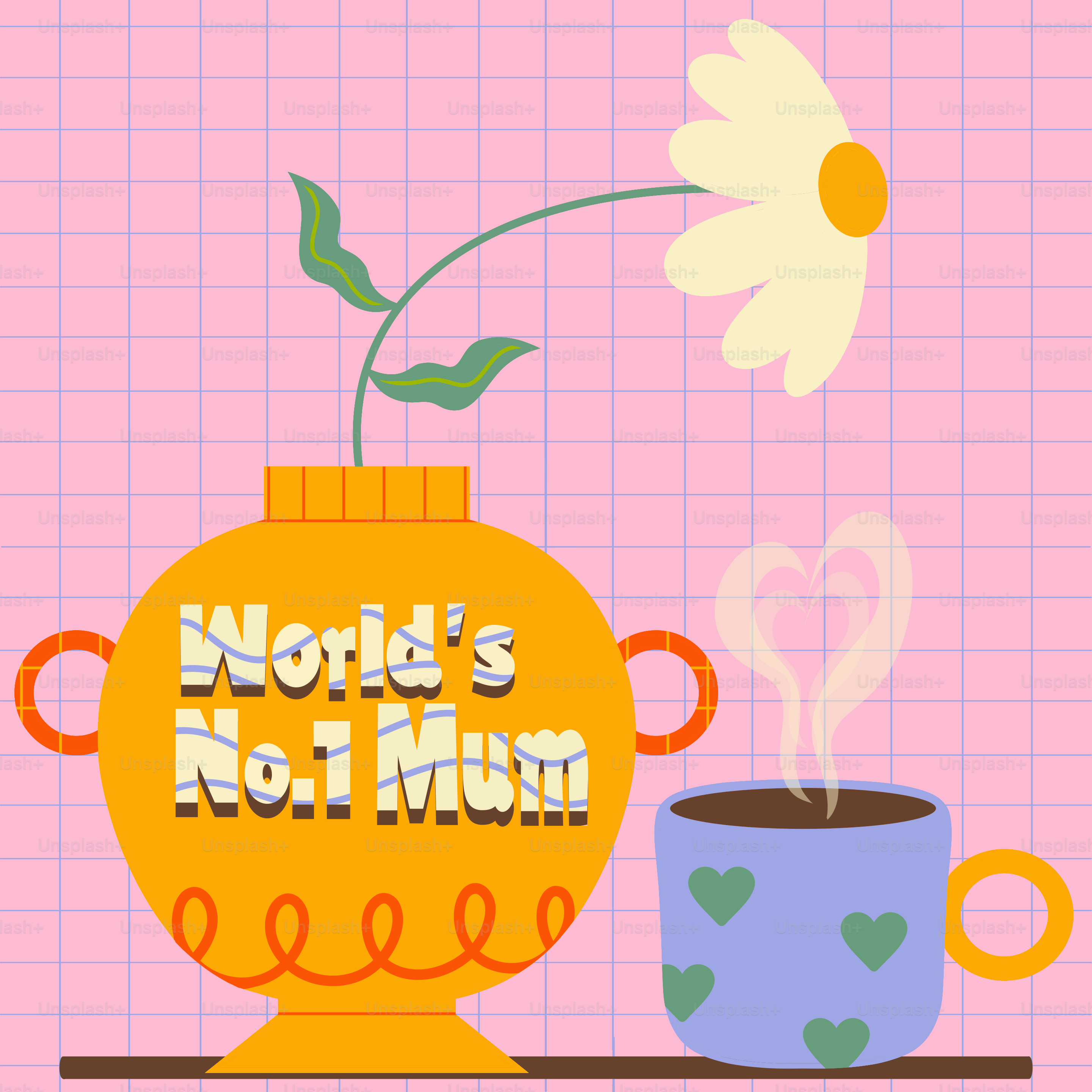 Vaso con la "mamma numero 1 al mondo" e una tazza di caffè fumante.