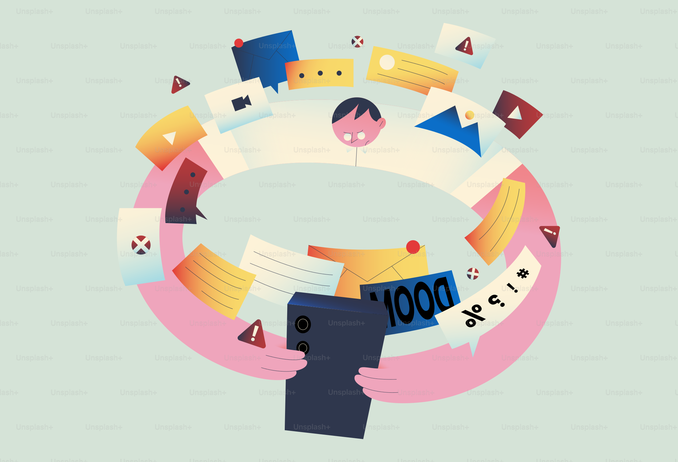 電話からの通知や情報に圧倒されている人。