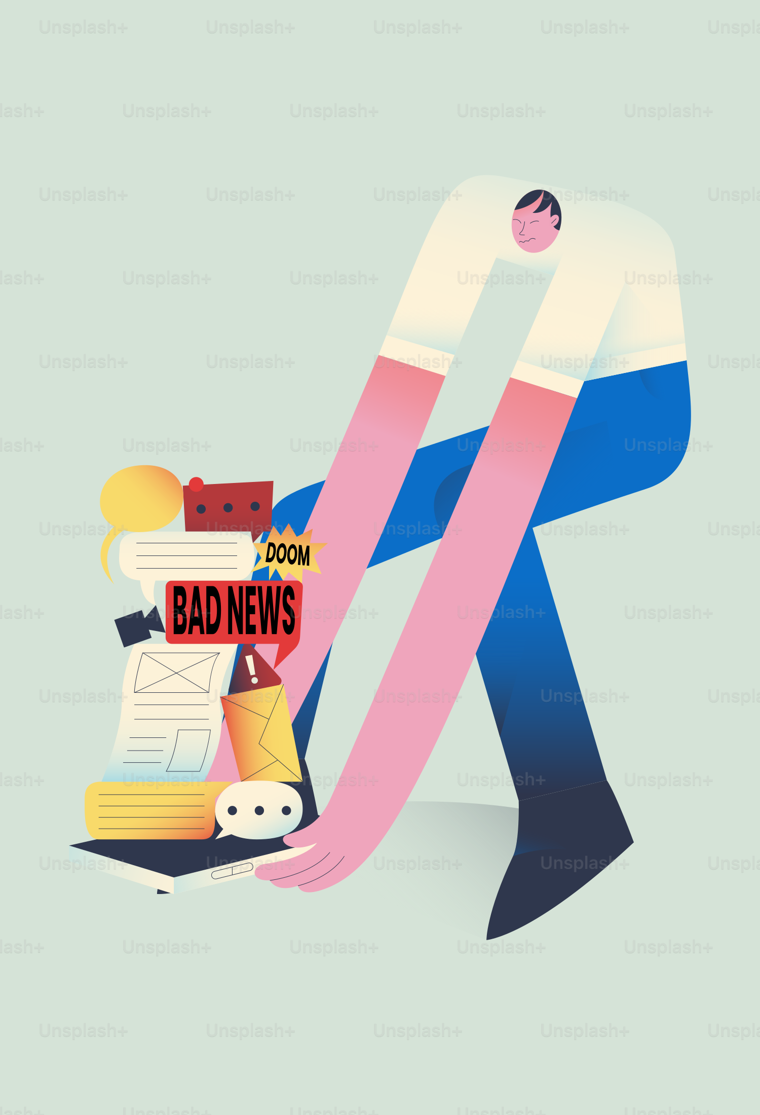 男は悪いニュースとメッセージの山に圧倒されている