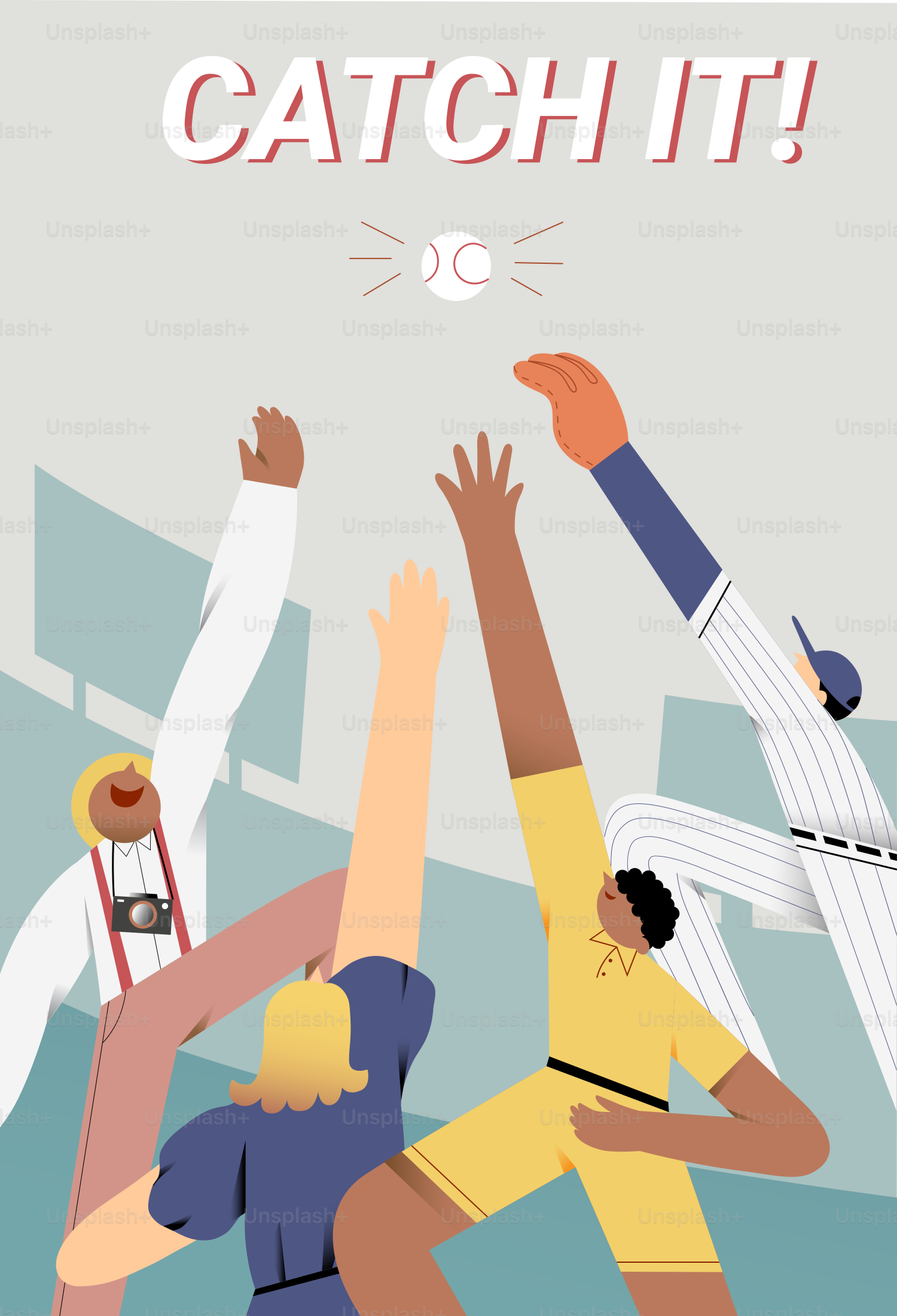 Leute, die nach einem Baseball in der Luft greifen.