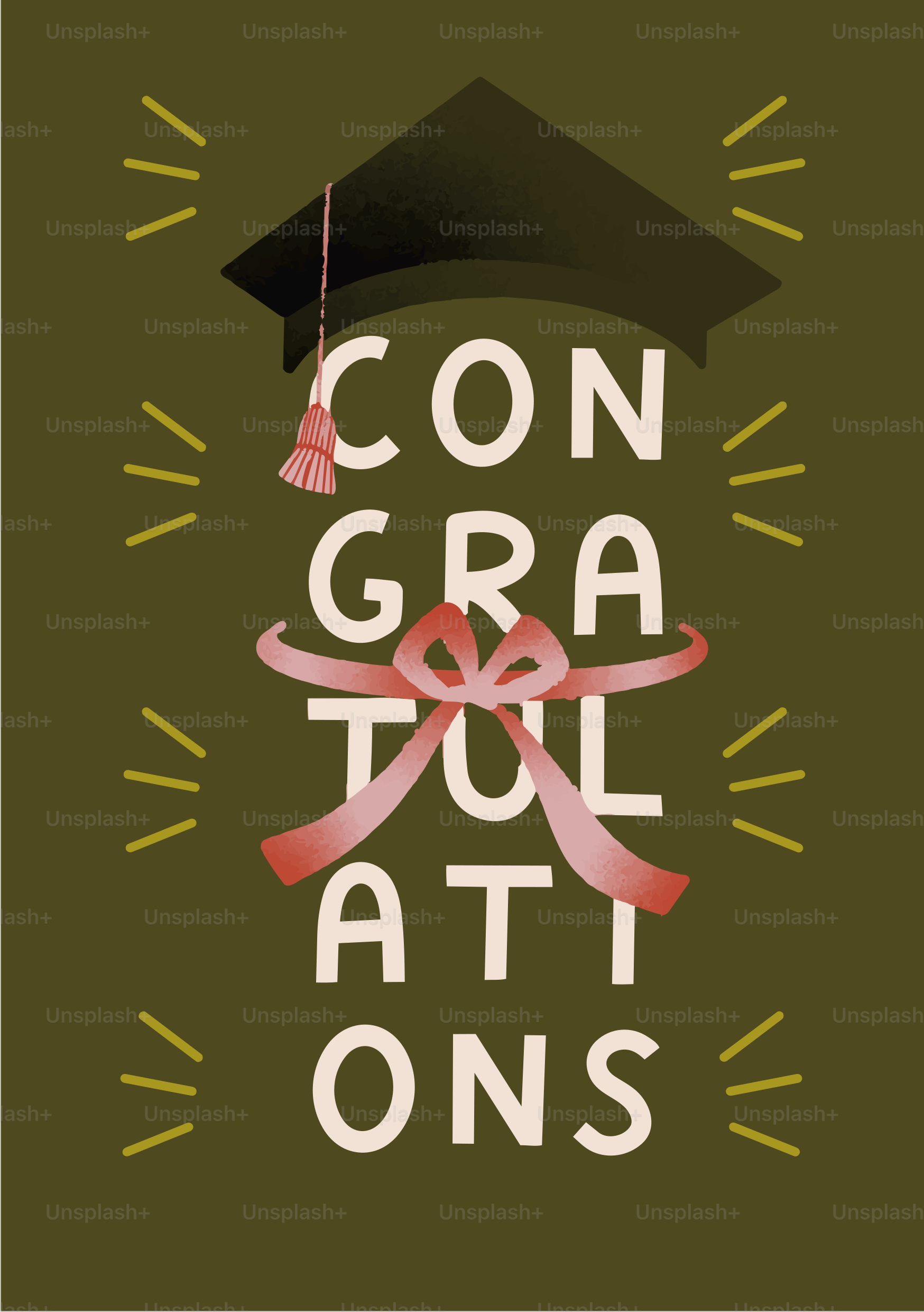 Graduation cap and "congratulations" text with a bow.