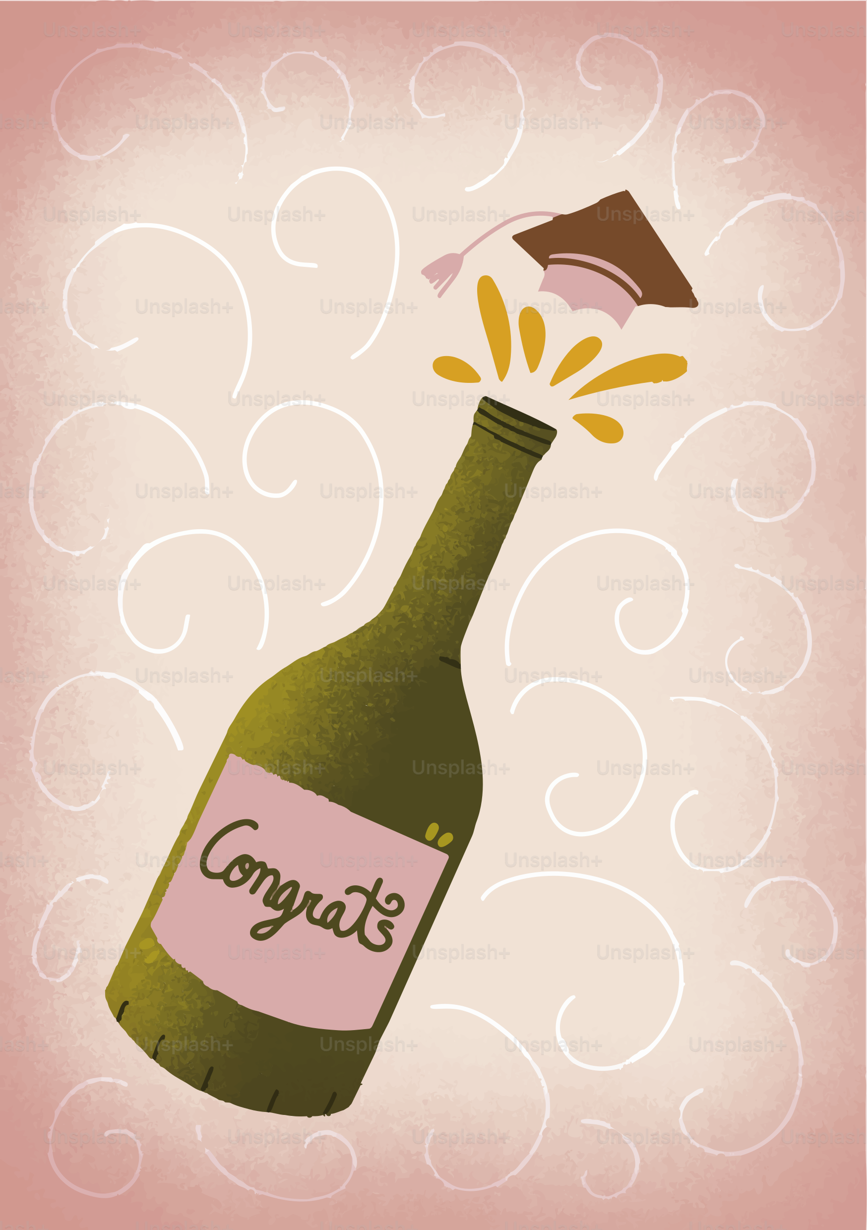 Graduation cap pops out of champagne bottle