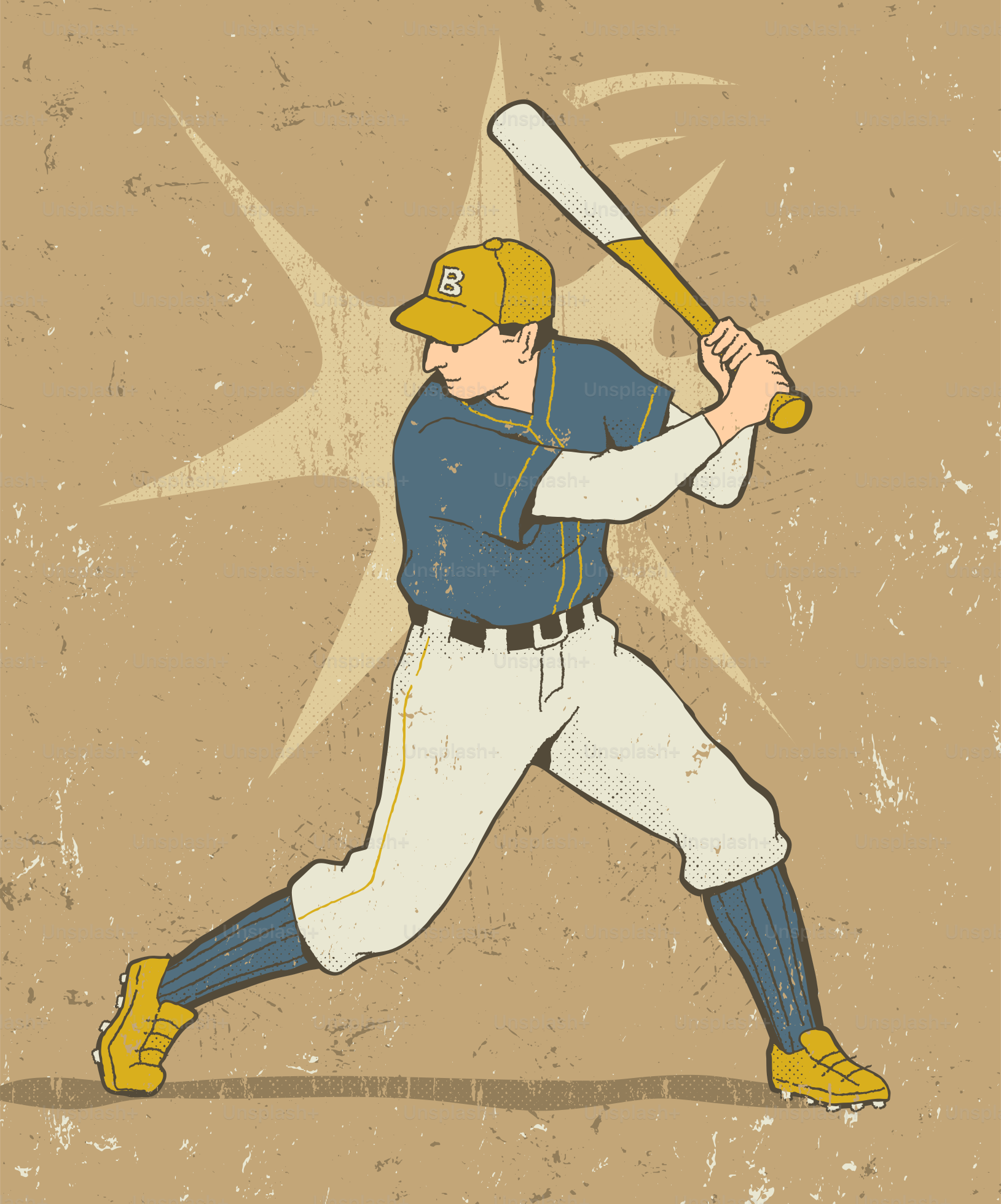 Vintage baseball player swinging a bat