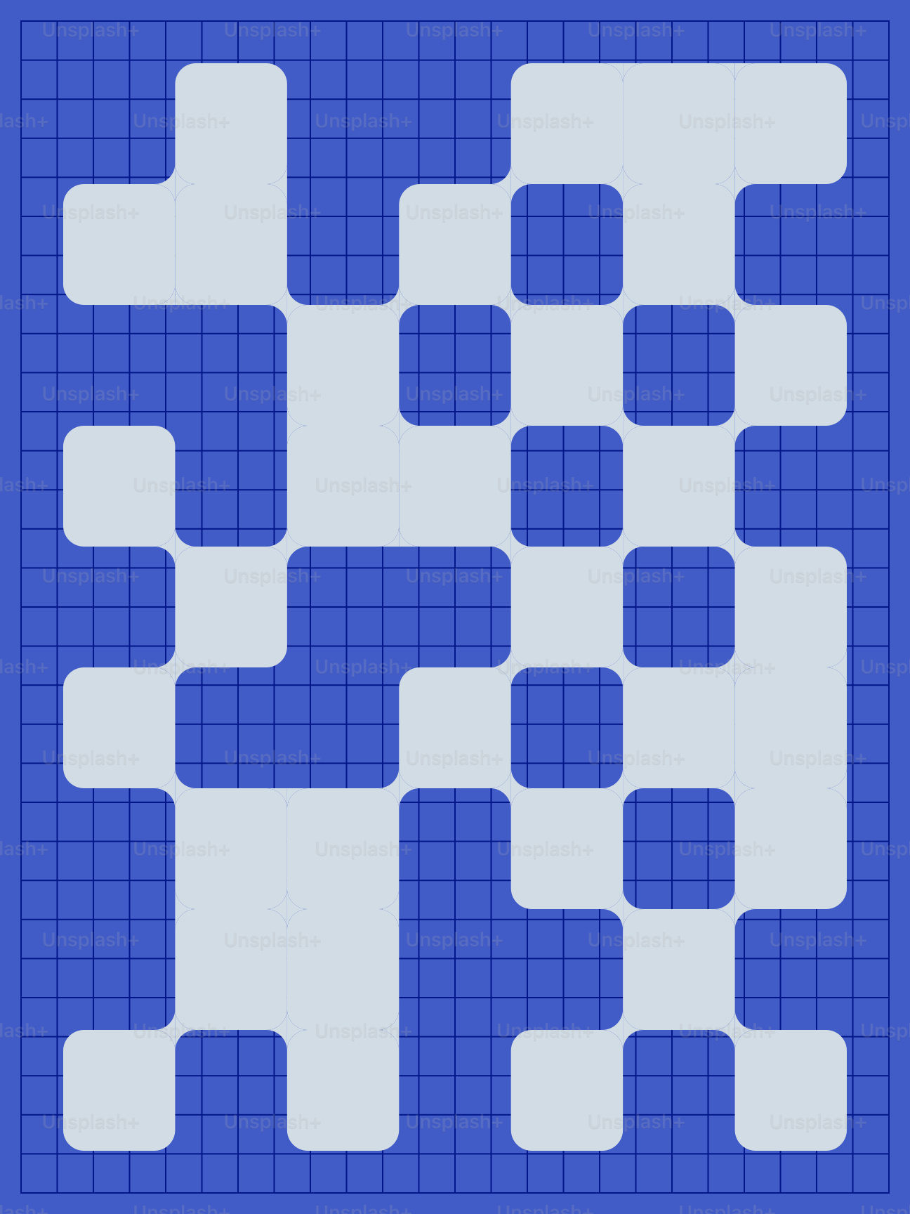 Patrón abstracto de formas azul claro sobre una cuadrícula azul oscuro