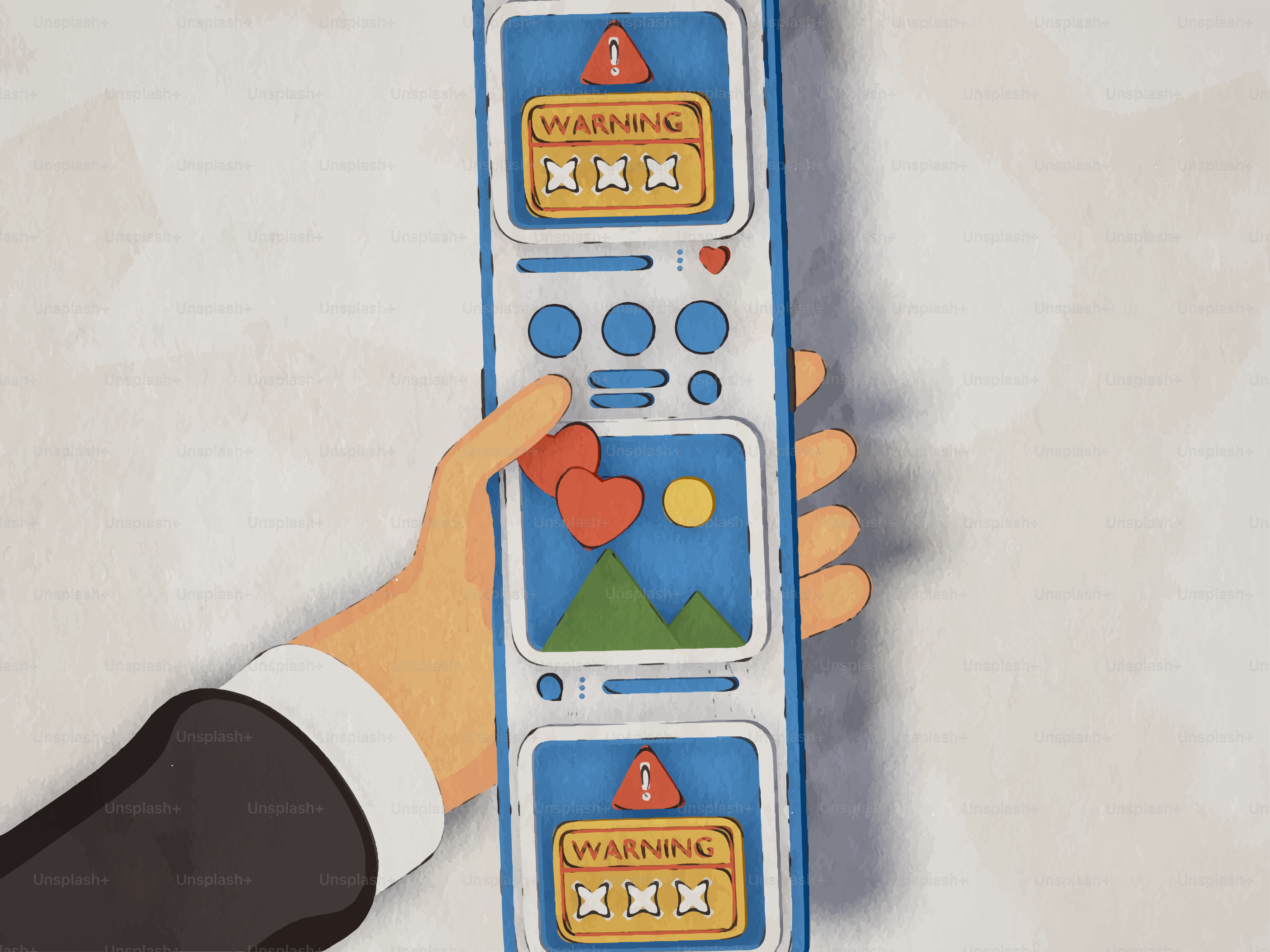 Hand holding phone displaying social media feed