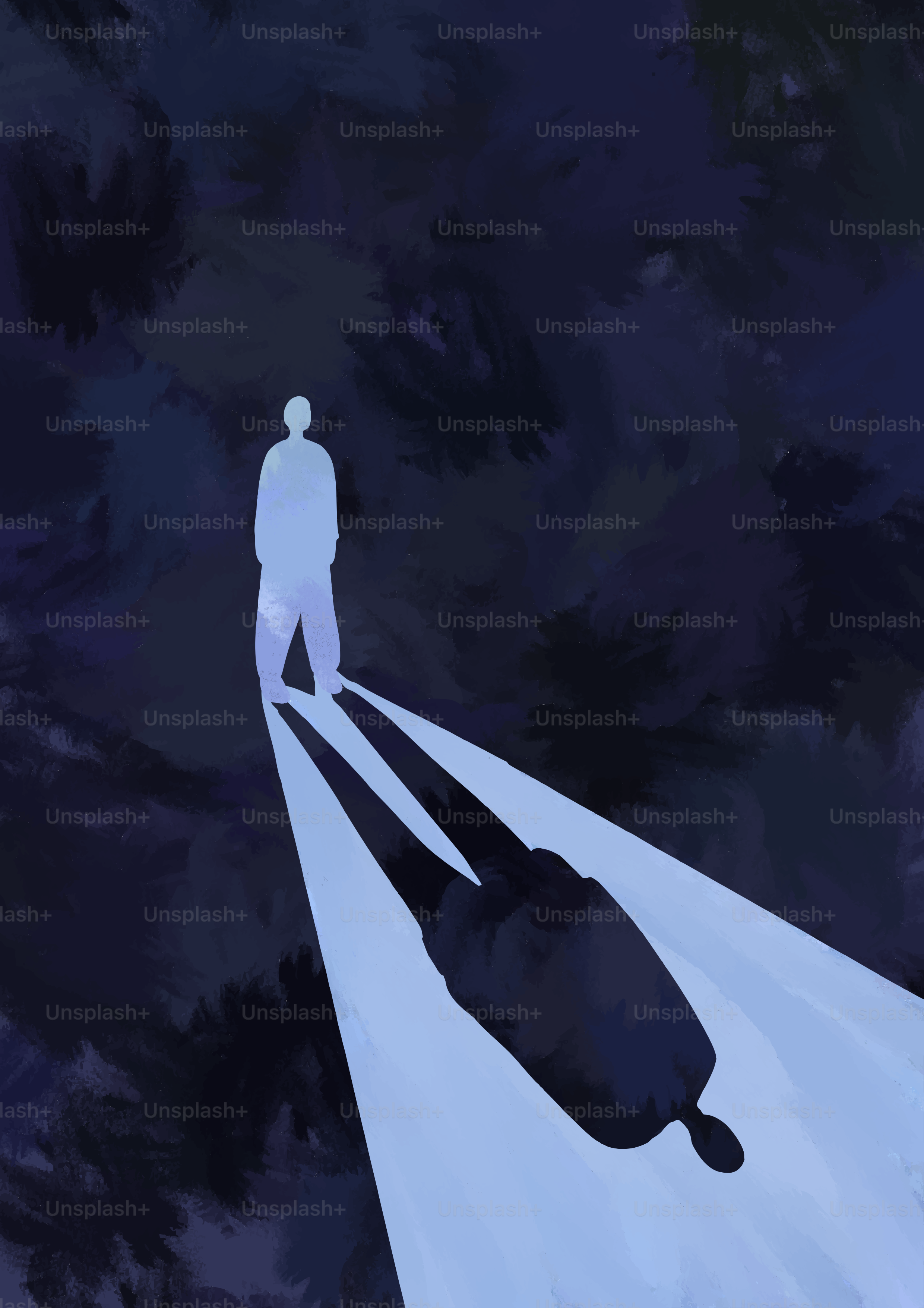 A silhouette of a person with a long shadow.