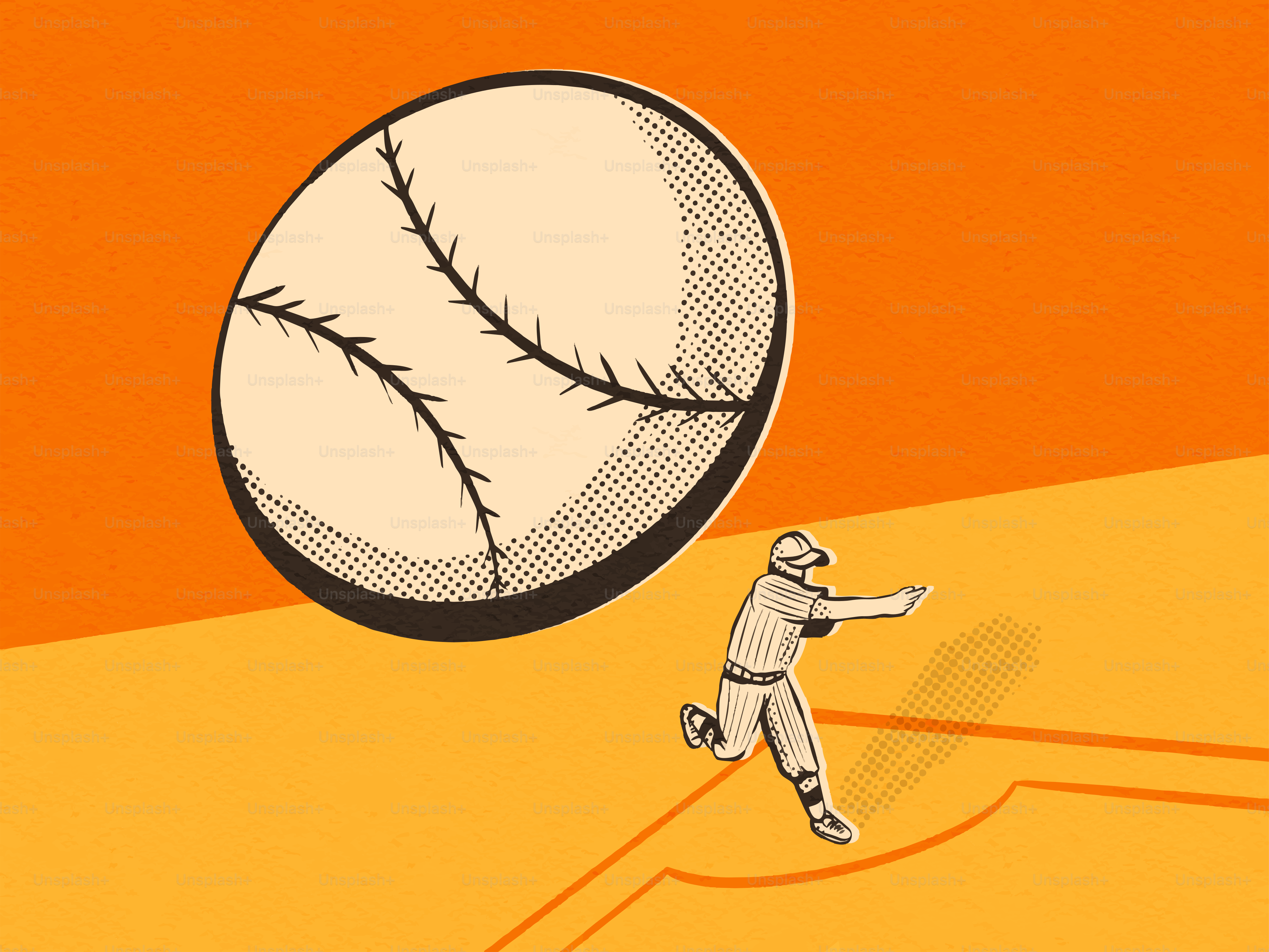 Un joueur de baseball poursuit une grosse balle de baseball.