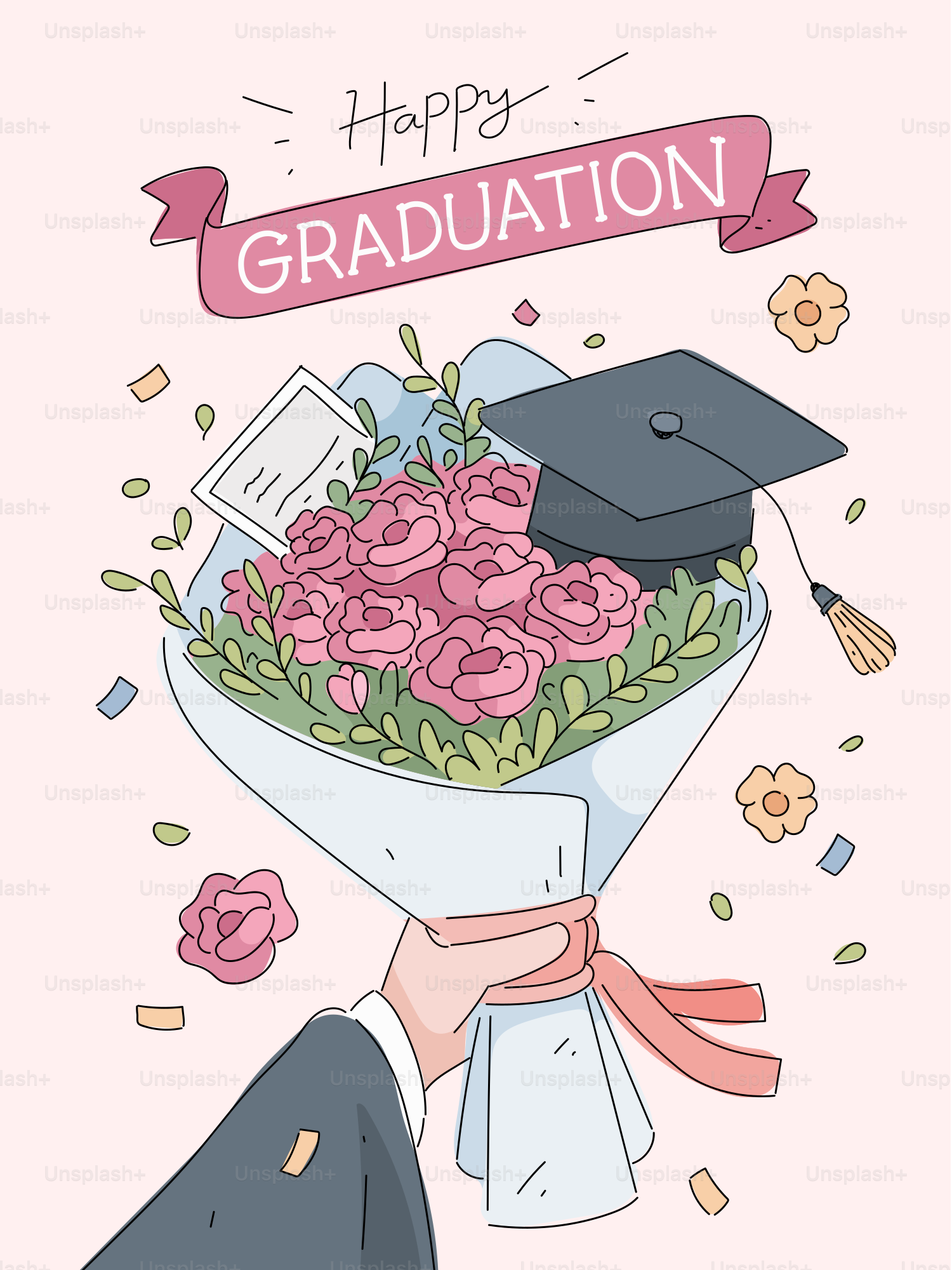 Graduation bouquet with cap and diploma