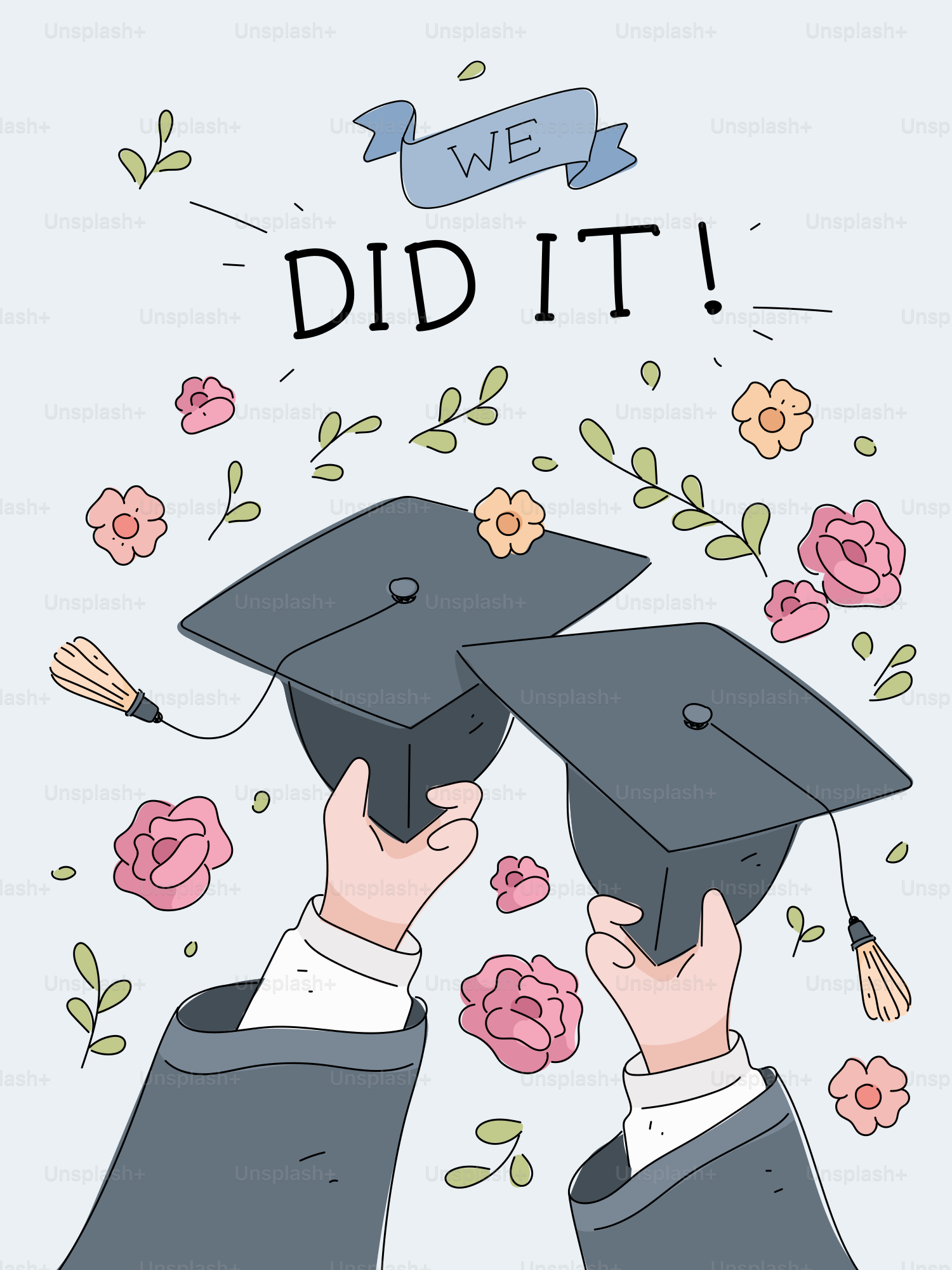 Cappellini di diploma lanciati in segno di celebrazione con fiori