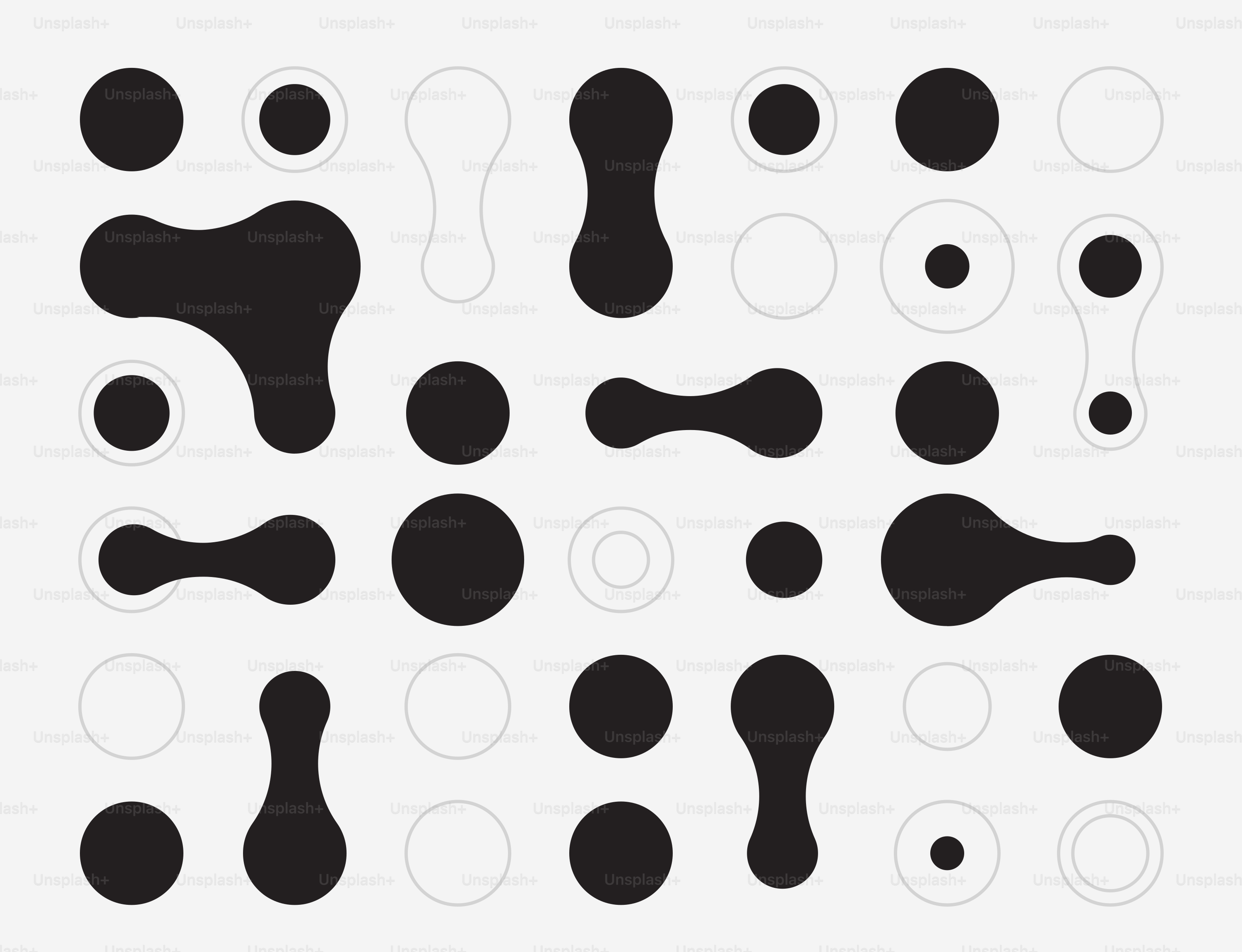 Formes et cercles organiques abstraits en noir et blanc