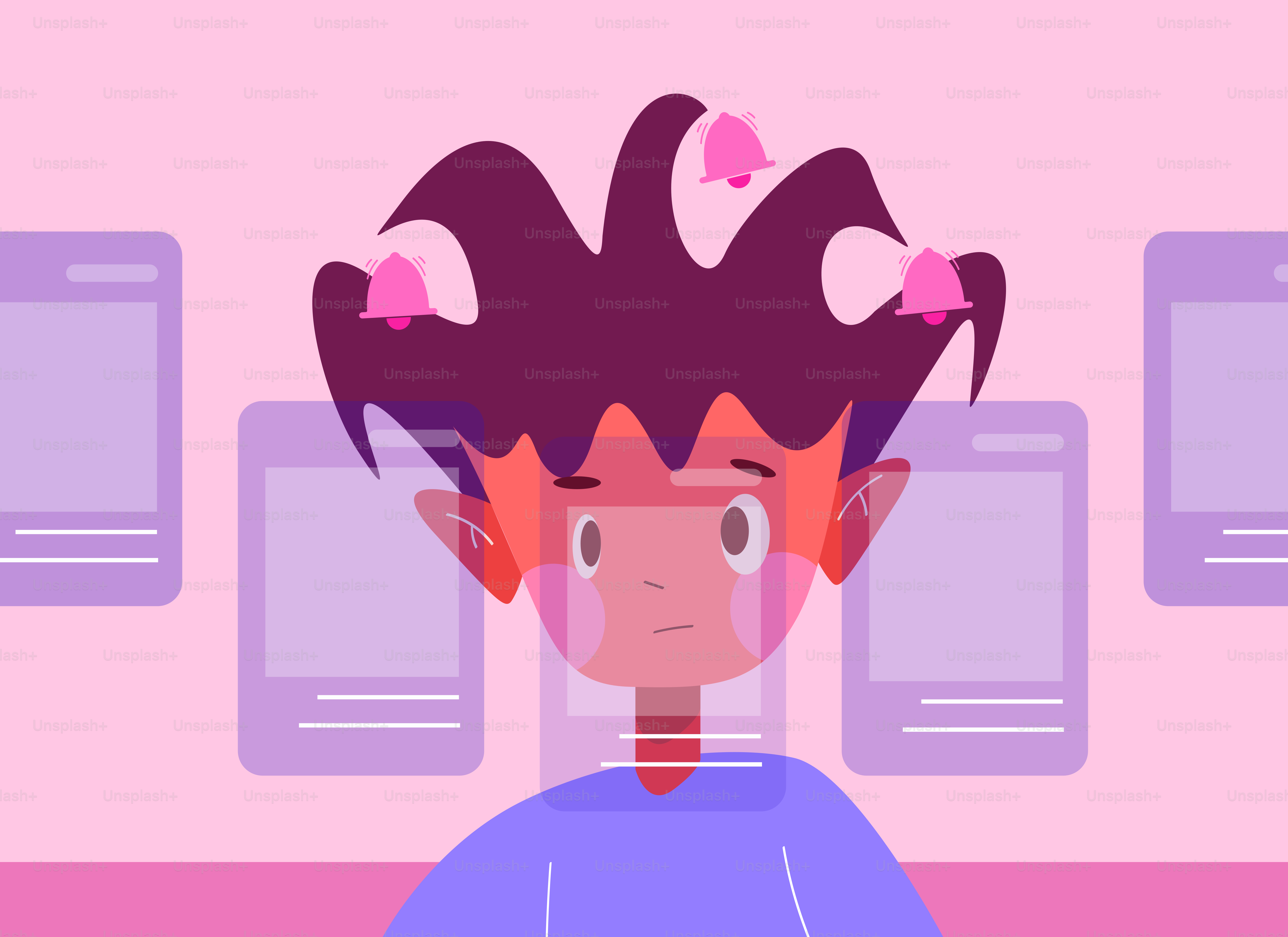 Cartoon character with bells in hair, looking concerned