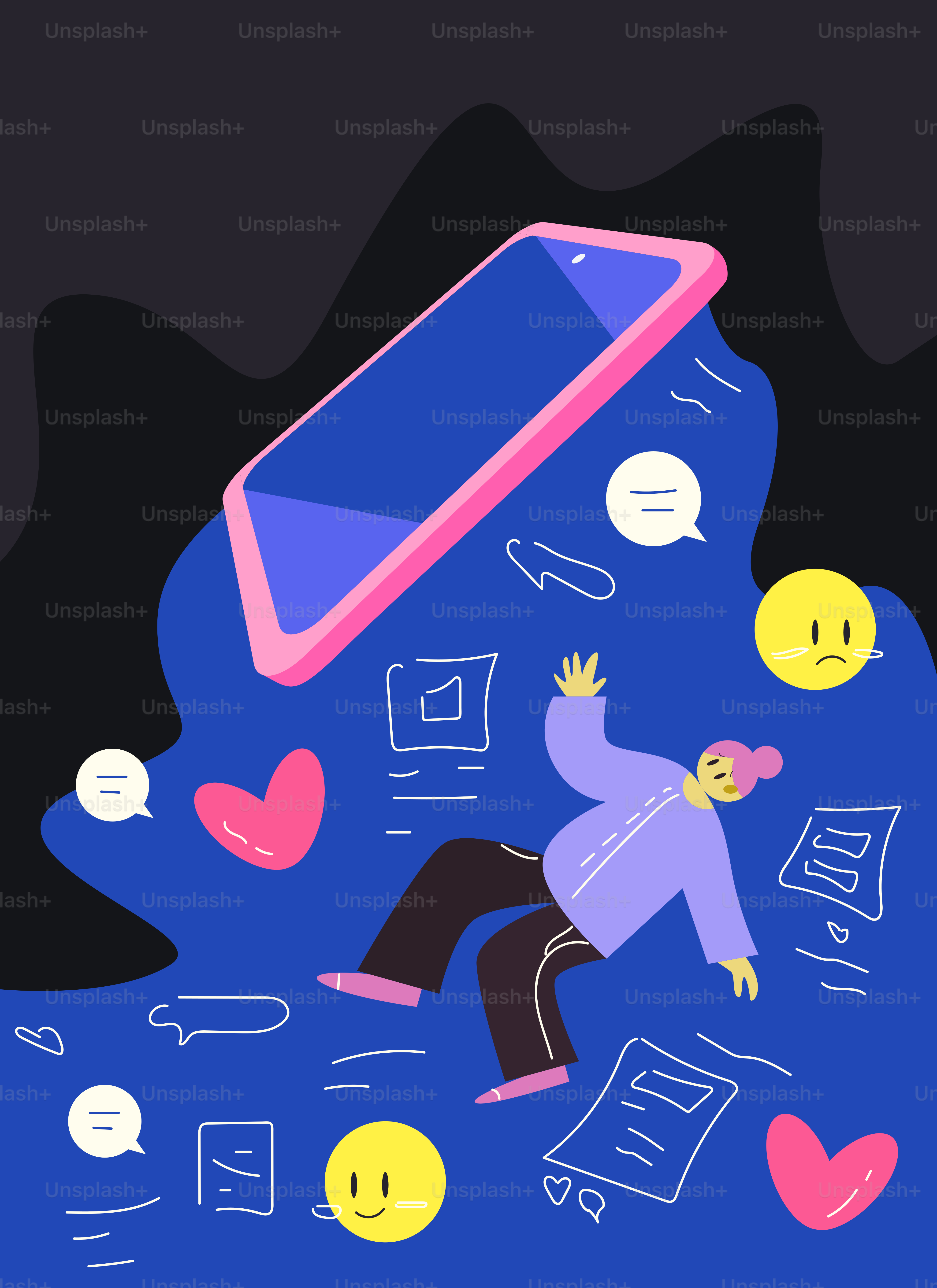 Person drowning in digital information and social media.