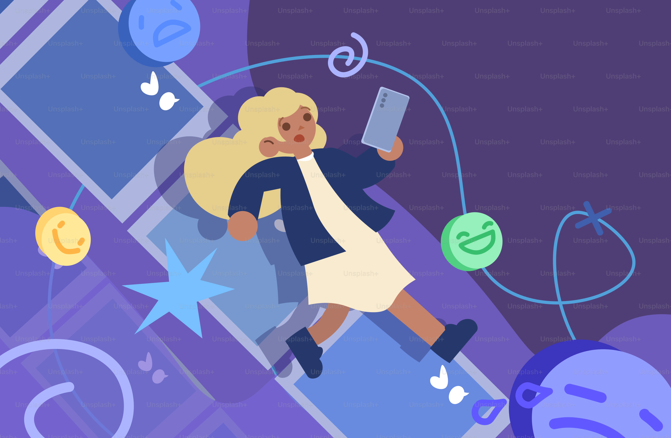 Woman interacting with digital emotions and technology