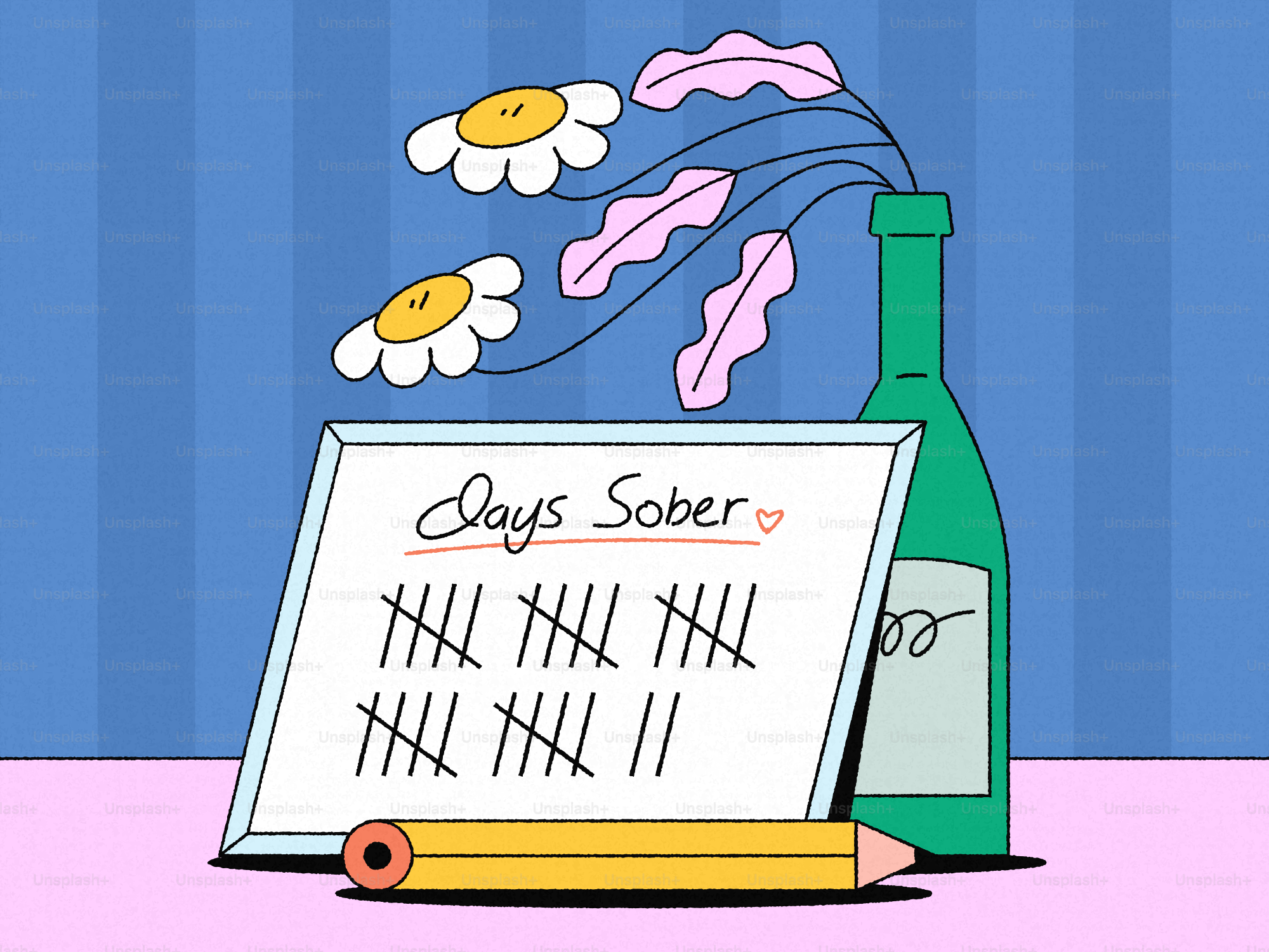 シラフの日数は花の飾りが描かれたホワイトボードに刻みます。