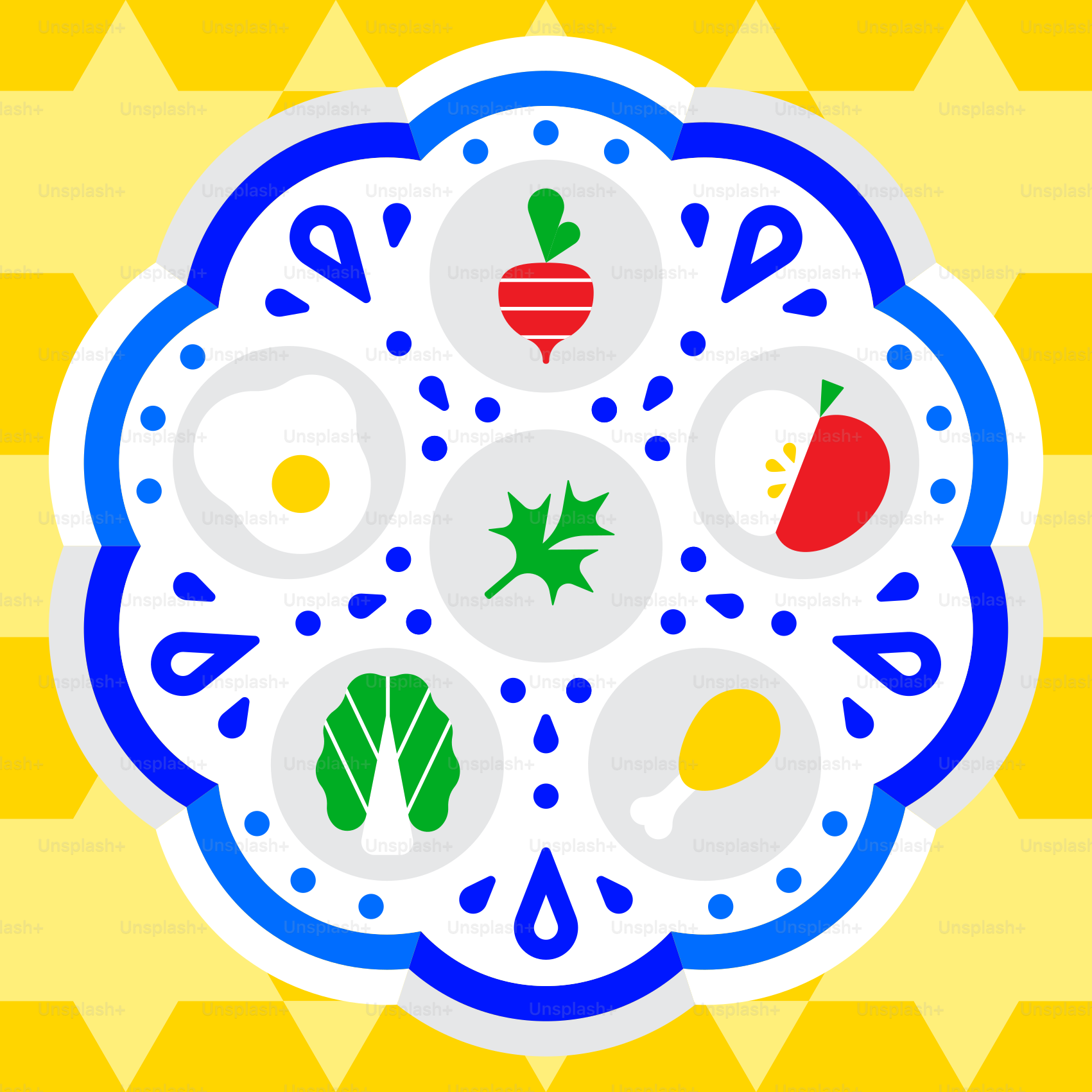 Ein farbenfrohes Mandala-Design mit Essenssymbolen.