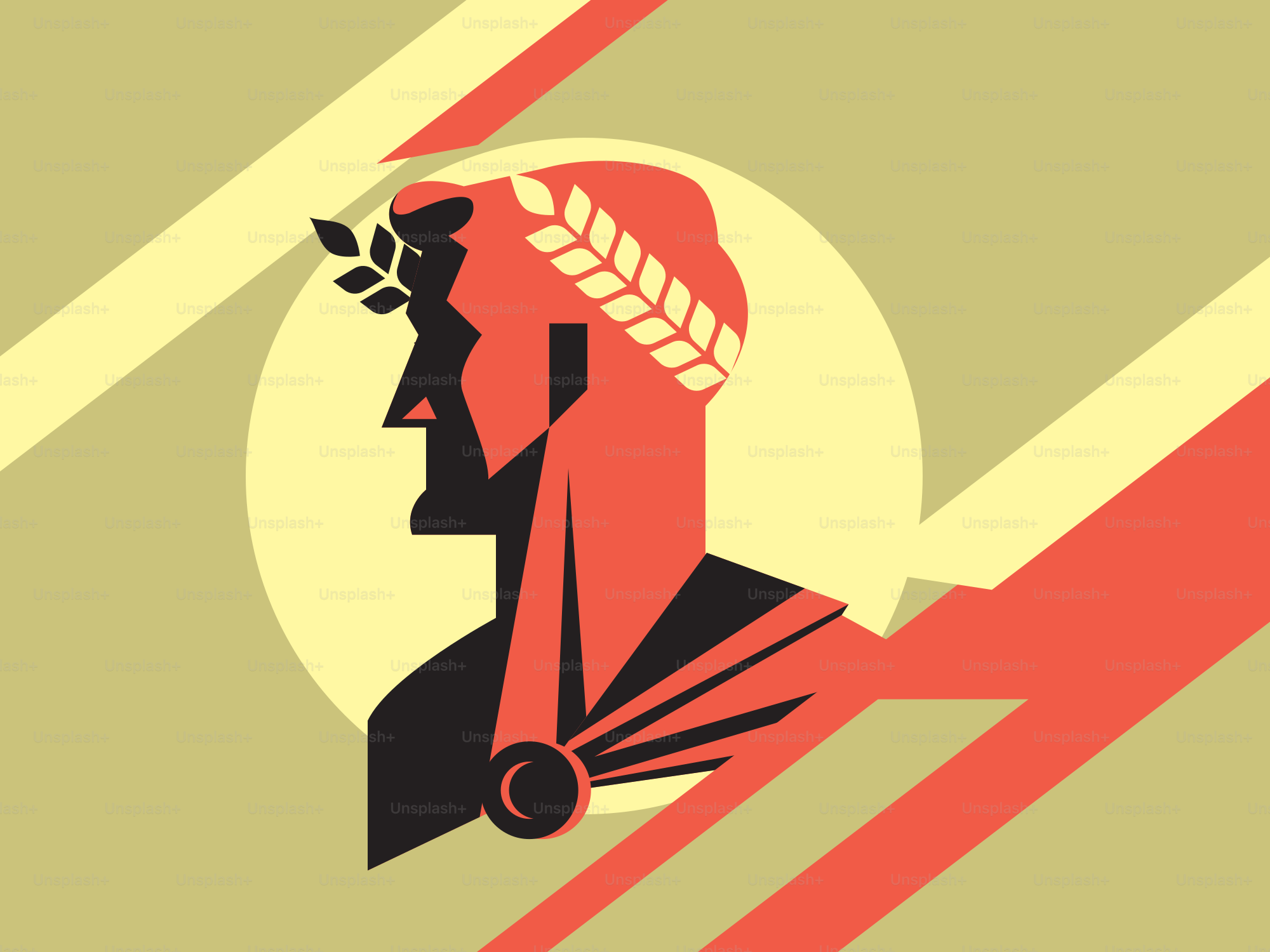 Stylized profile of a roman emperor with laurel wreath.