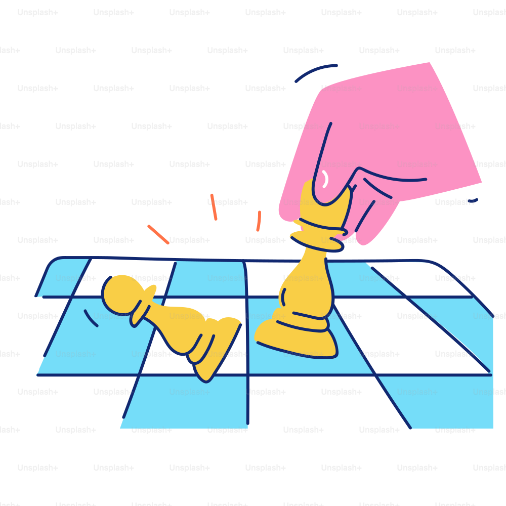 Tangan menggerakkan bidak catur di atas pion yang jatuh di atas papan
