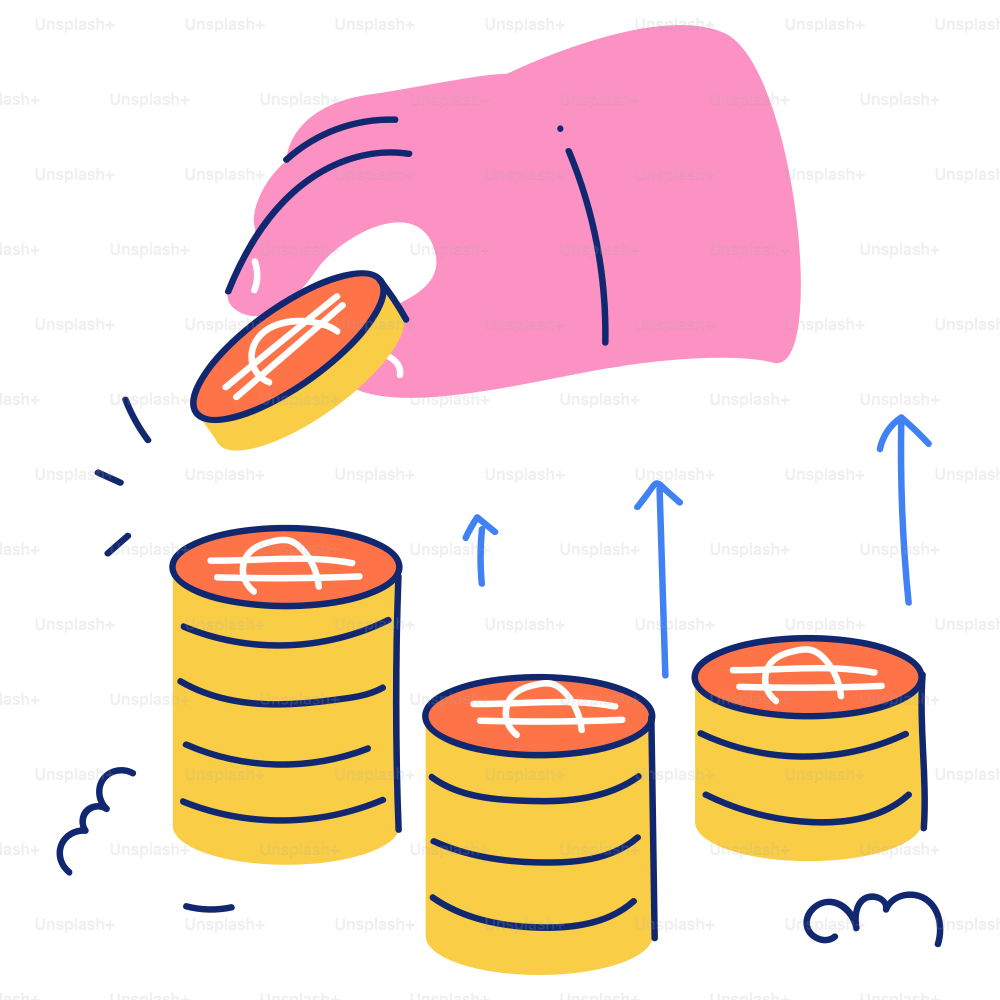 Hand adding coin to growing stack of coins.