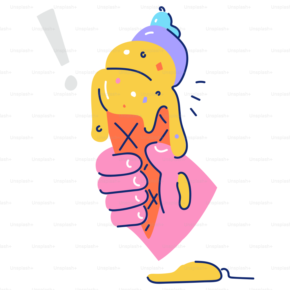 Hand holding a melting ice cream cone with sprinkles.
