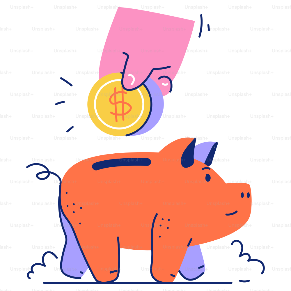 Hand dropping coin into orange piggy bank