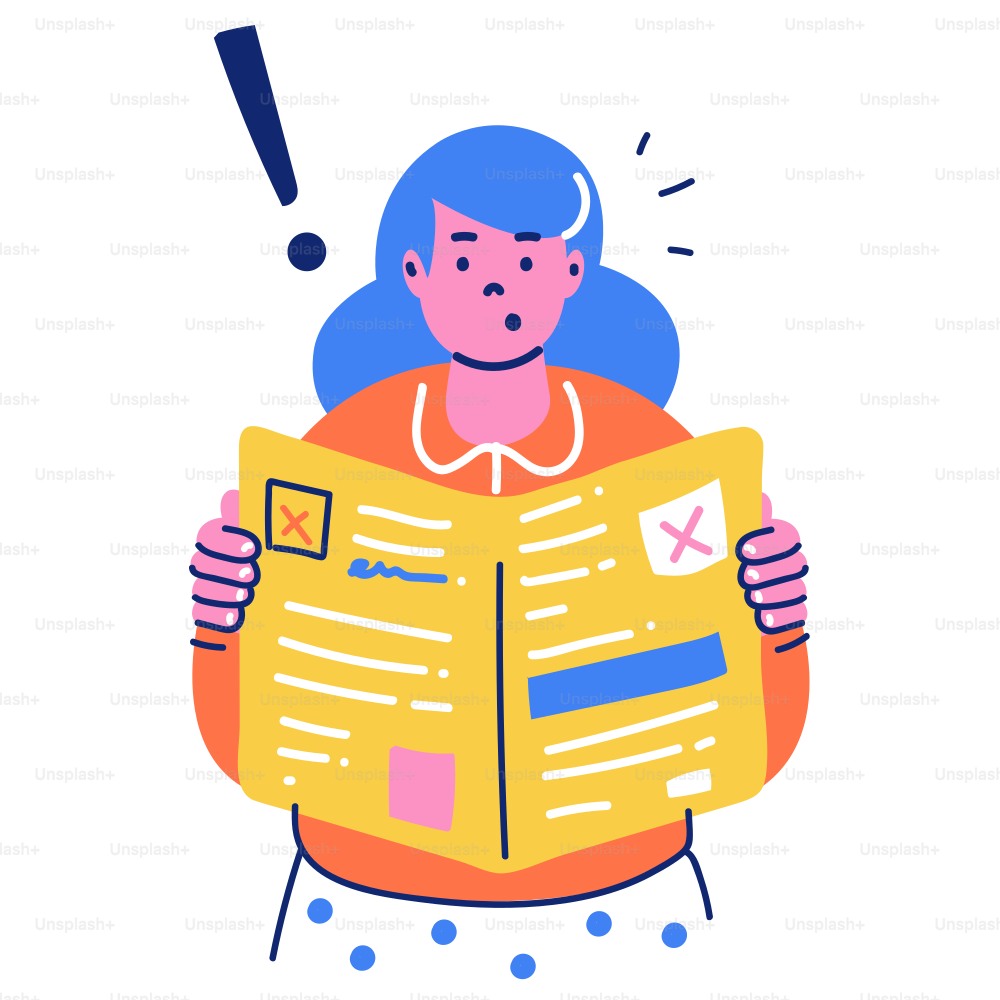 Woman looking surprised at a newspaper