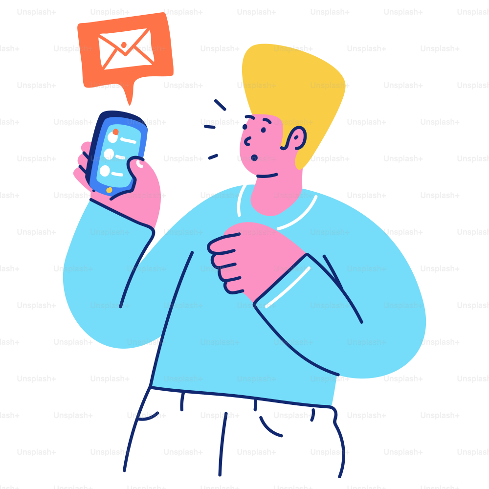 Mann hält Telefon mit E-Mail-Benachrichtigungsblase
