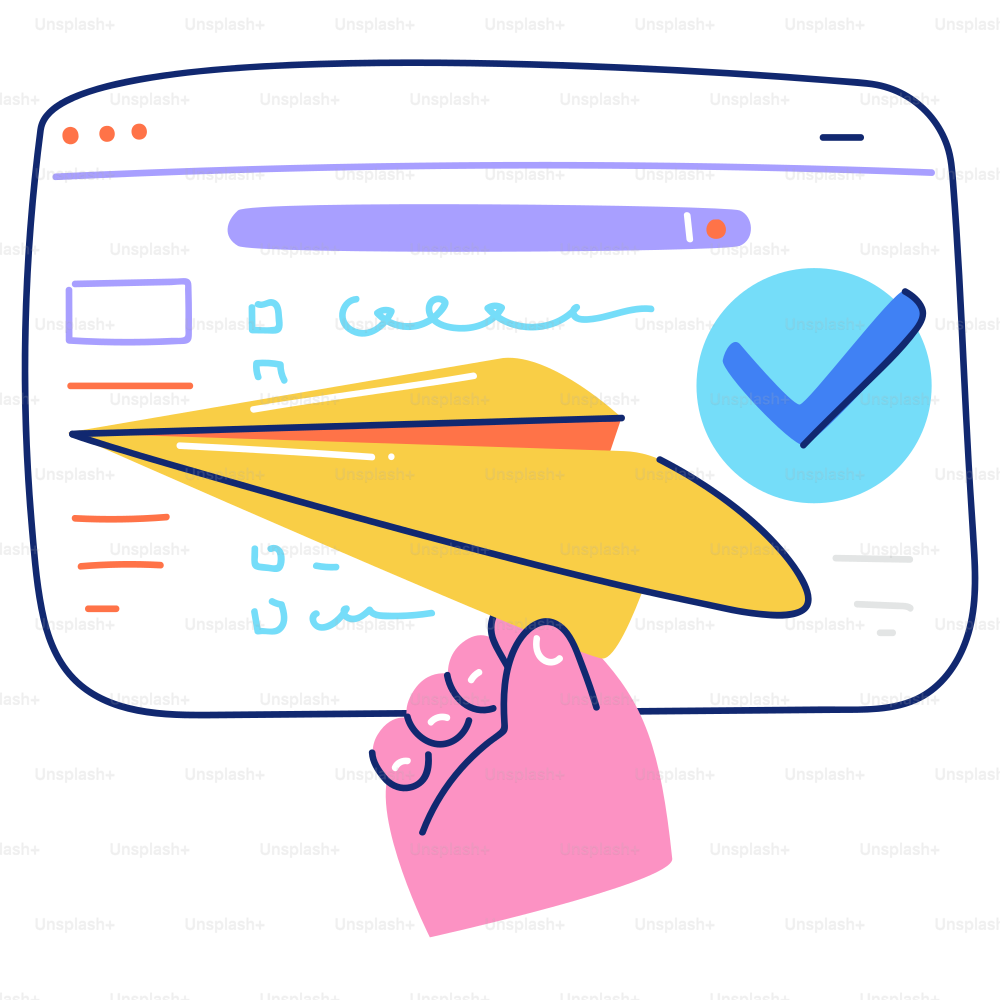 Hand launching a yellow paper airplane on a browser window.