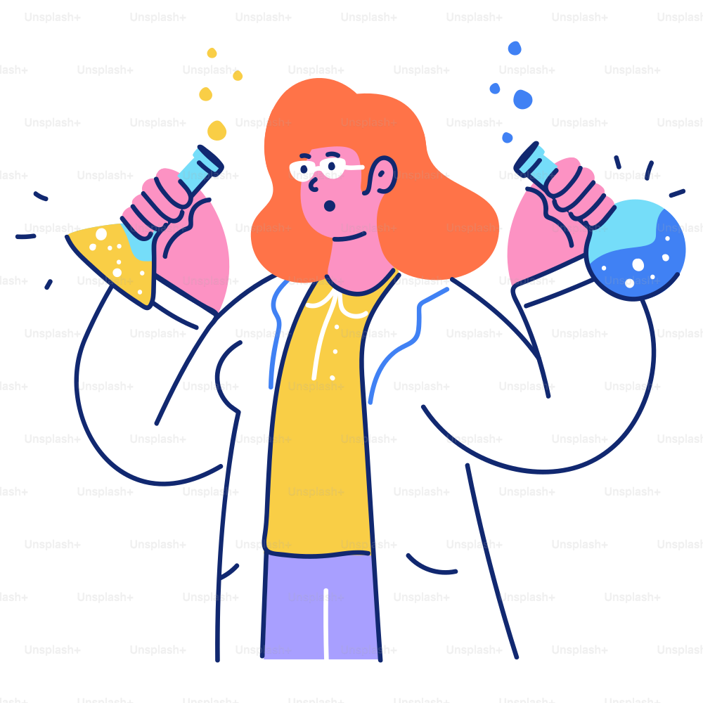 Scientist holding flasks with colorful liquids