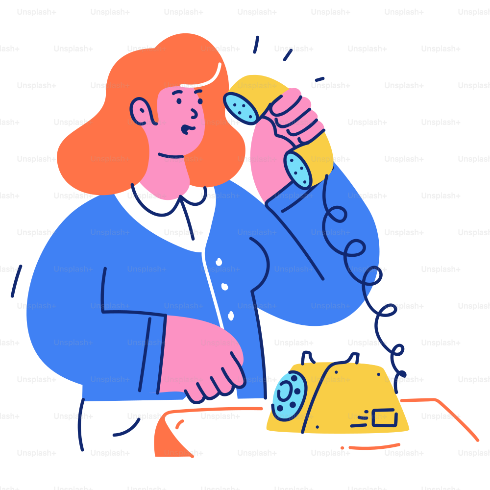 Femme tenant un combiné téléphonique vintage à son oreille.