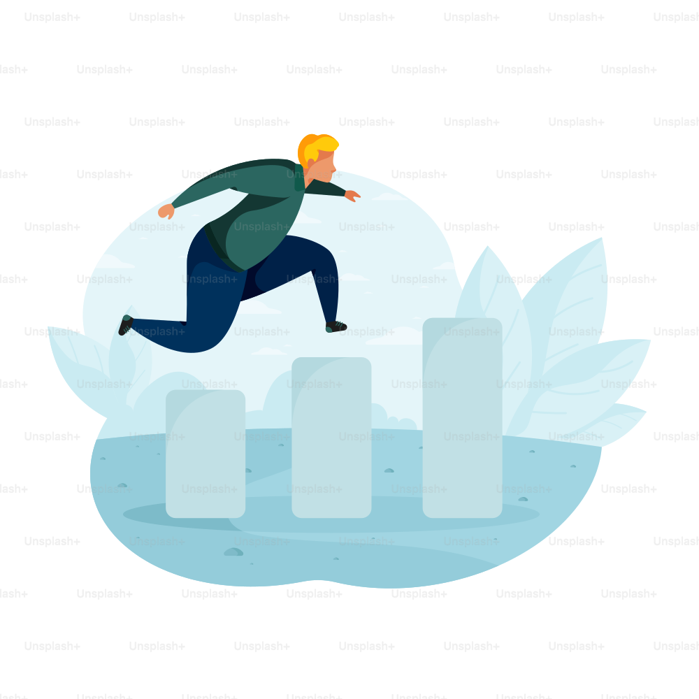 Man jumping over steps on a blue background