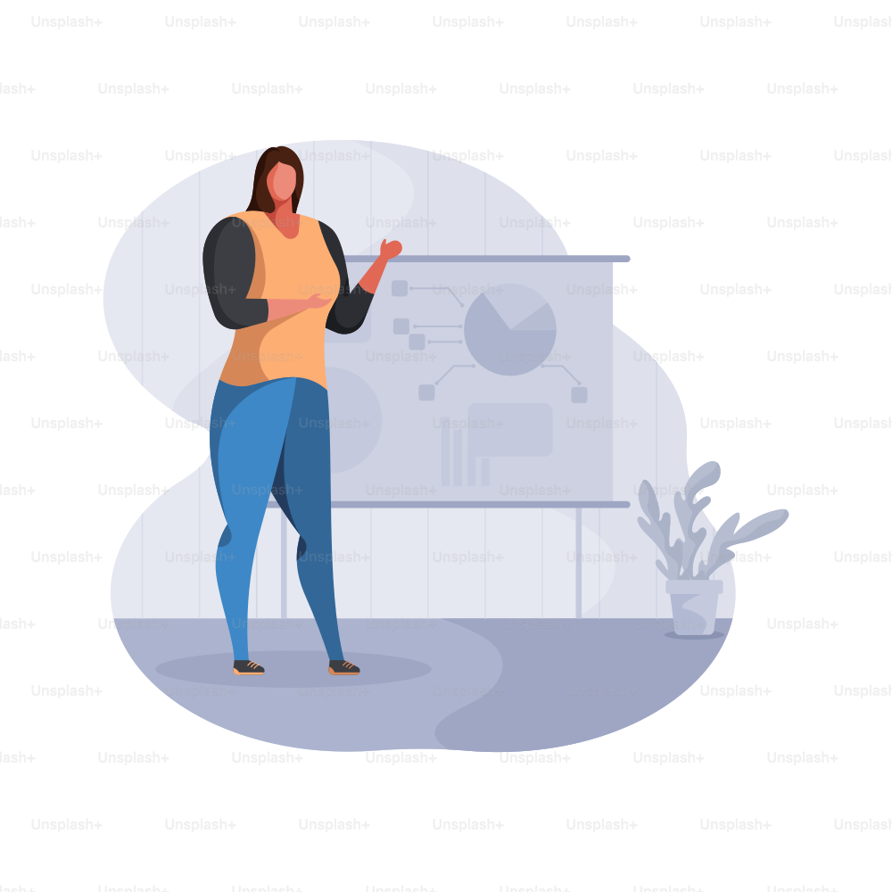 Woman presenting with a chart on a whiteboard.
