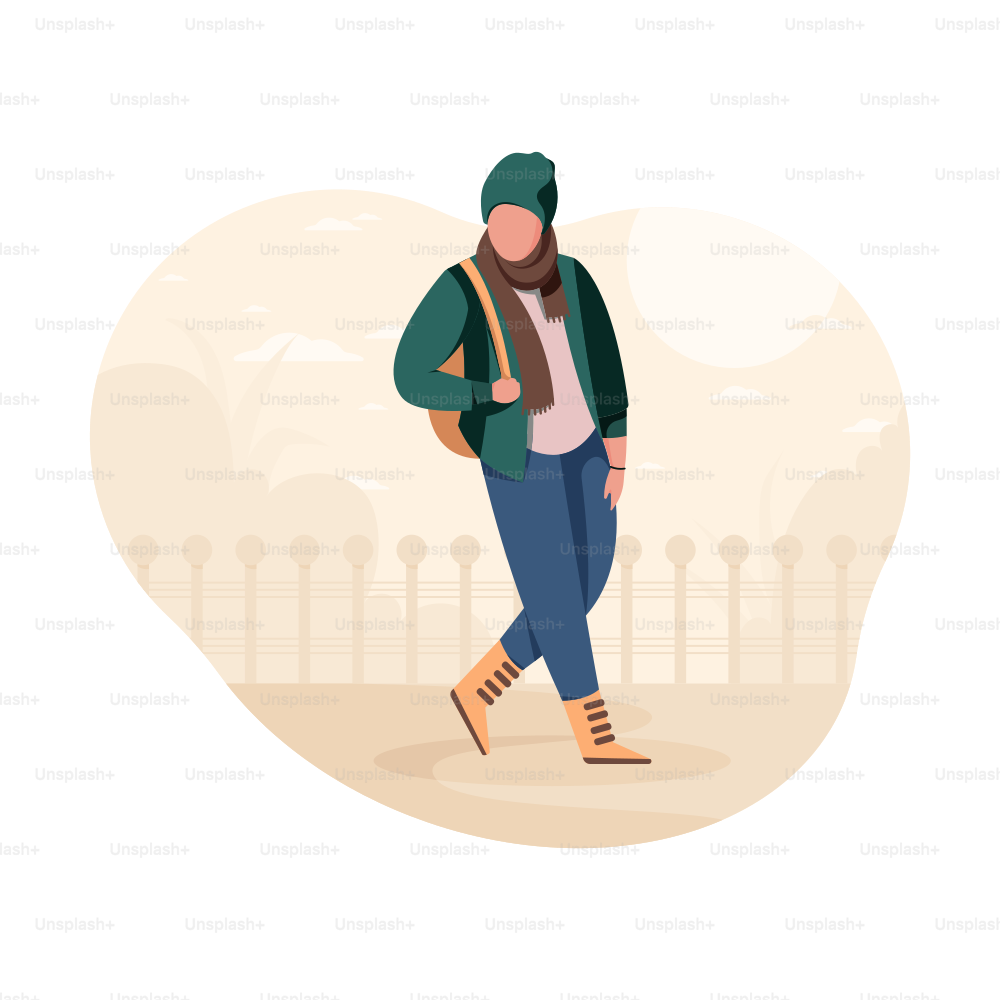 Person walking outdoors in winter clothing.