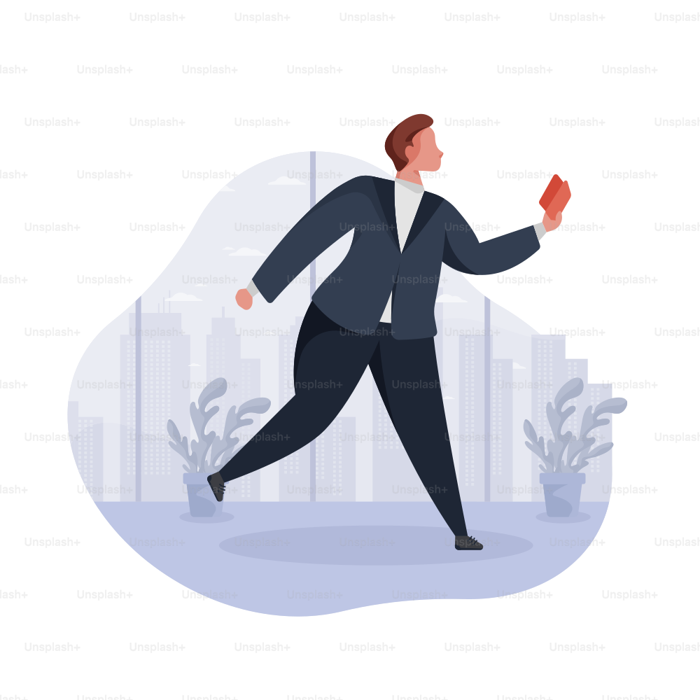 Un homme en costume courant avec un objet rouge.