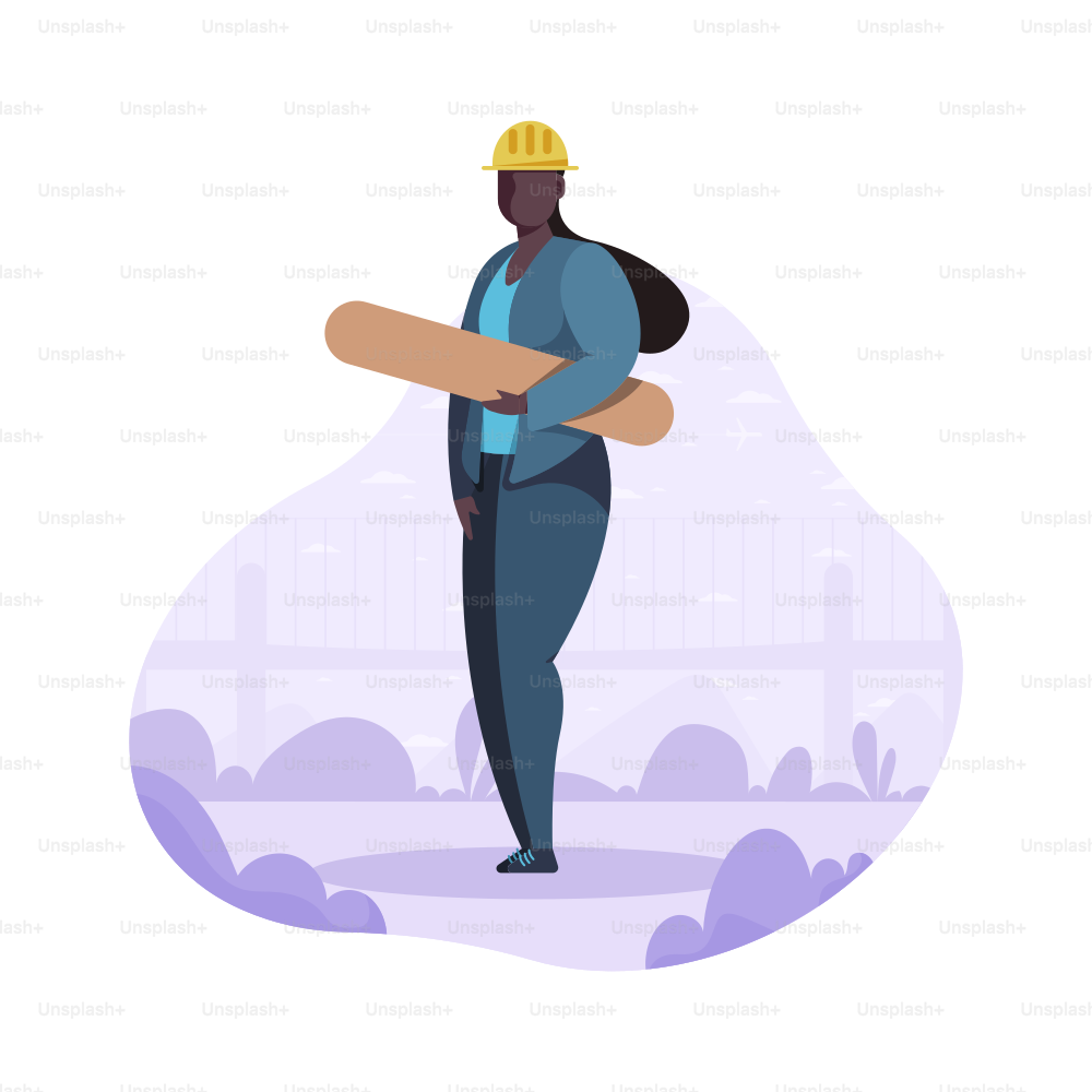 Une femme en casque de sécurité tient des plans.