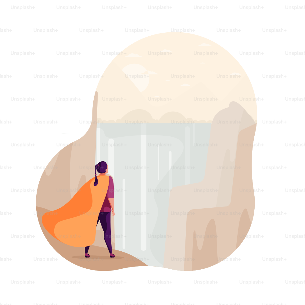 Person in cape gazes at a majestic waterfall