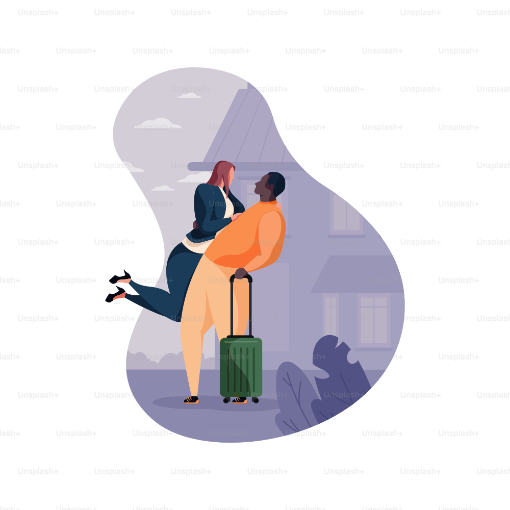 Un couple s’enlaçant avec une valise, prêt à voyager.