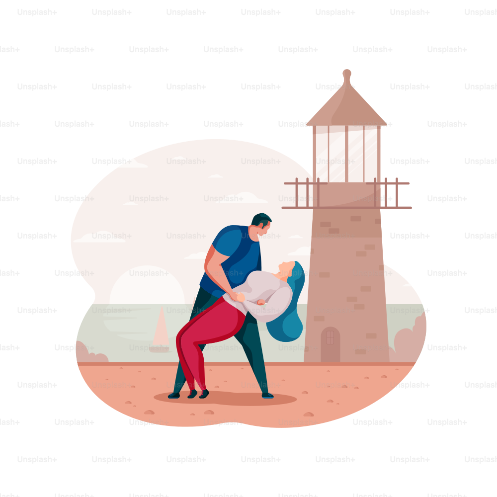 Couple dansant sur la plage près du phare