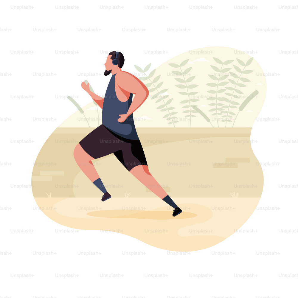 Man running outdoors with headphones on.