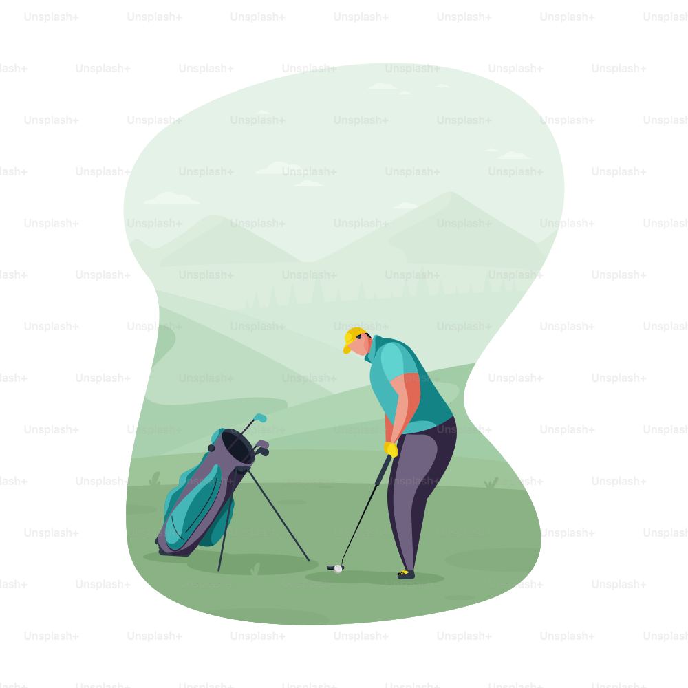 Golfista preparándose para hacer swing en un campo verde.