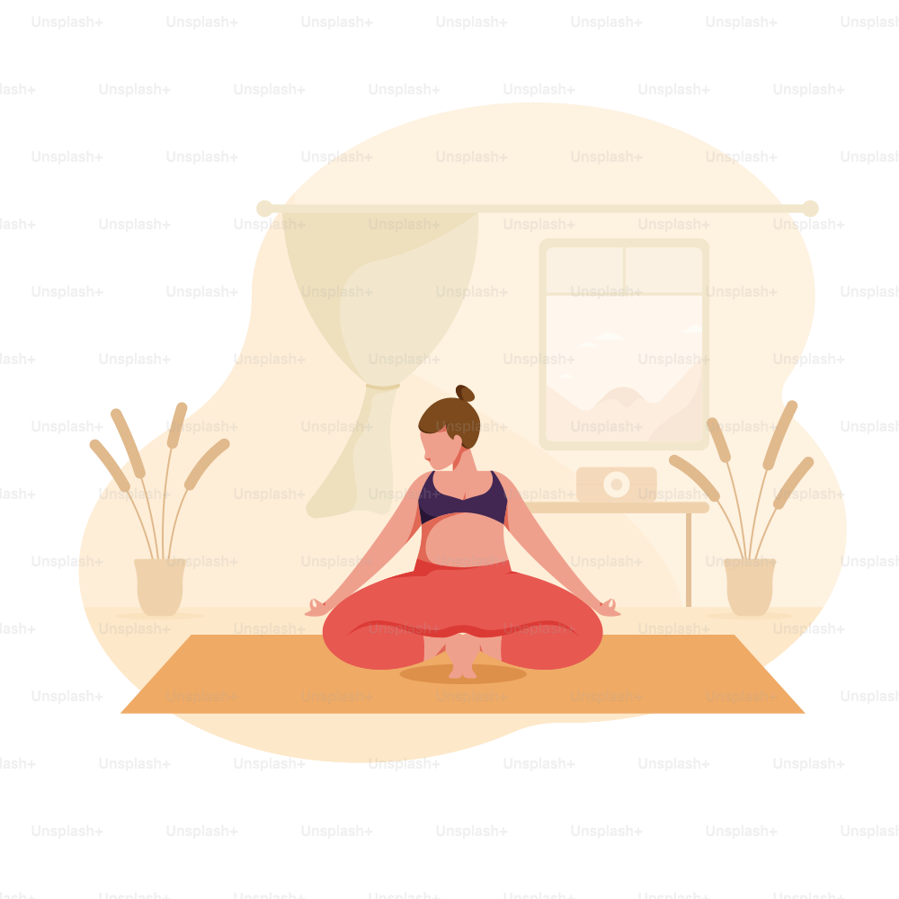 Uma mulher meditando em um tapete de yoga dentro de casa.