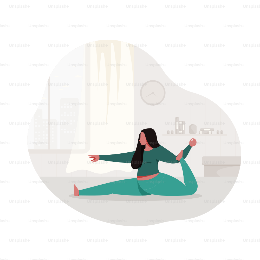 Wanita dengan pakaian aktif teal melakukan pose yoga