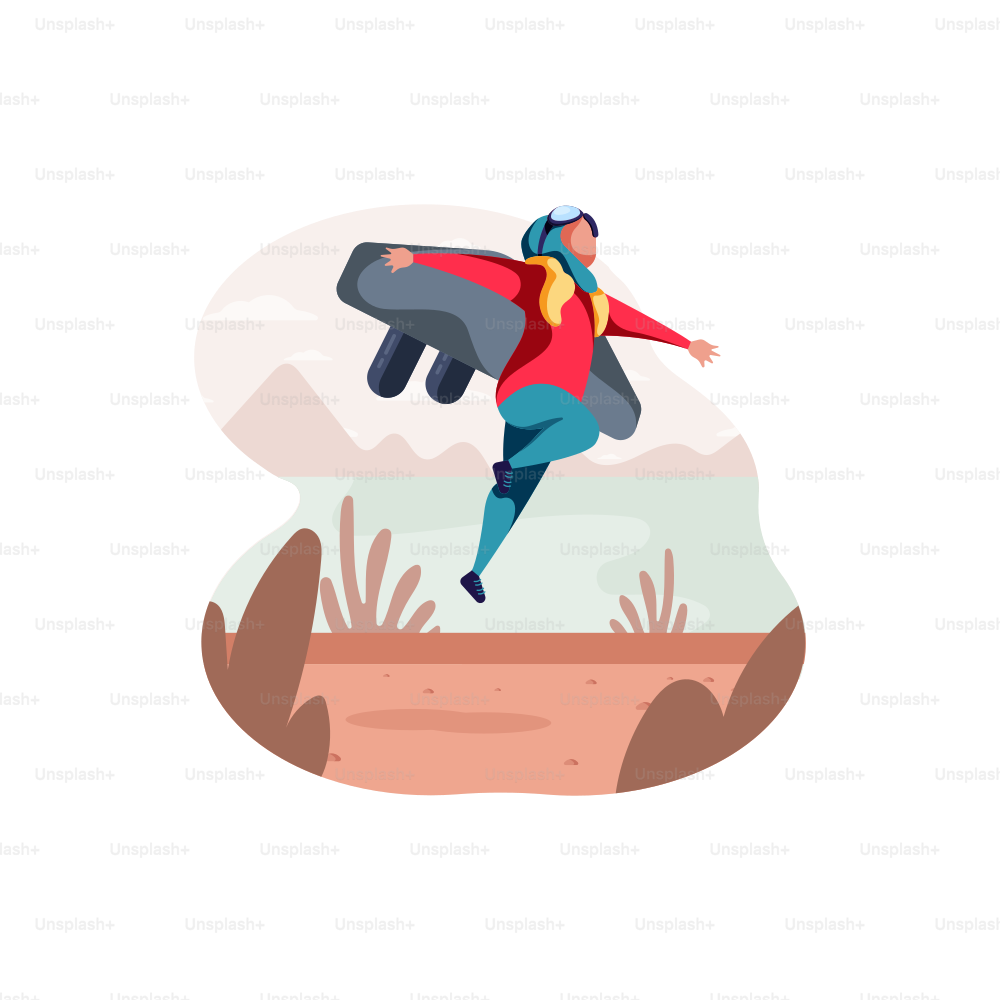 Persona con lo zaino a reazione che salta in aria